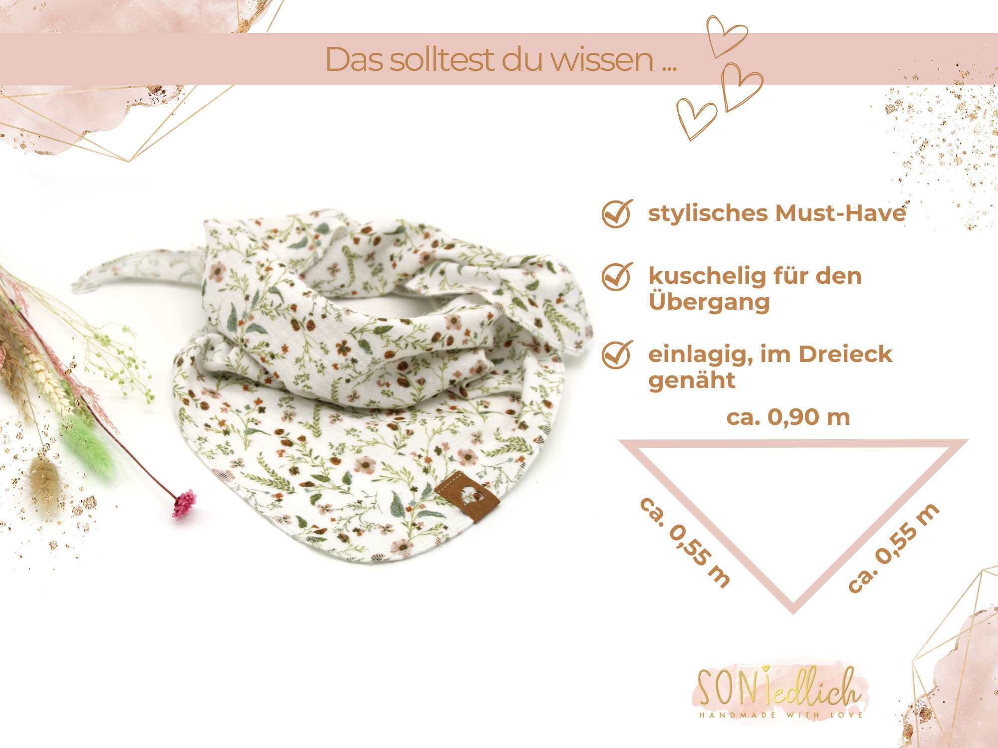 Musselintuch für Kinder "flower meadow" Maße