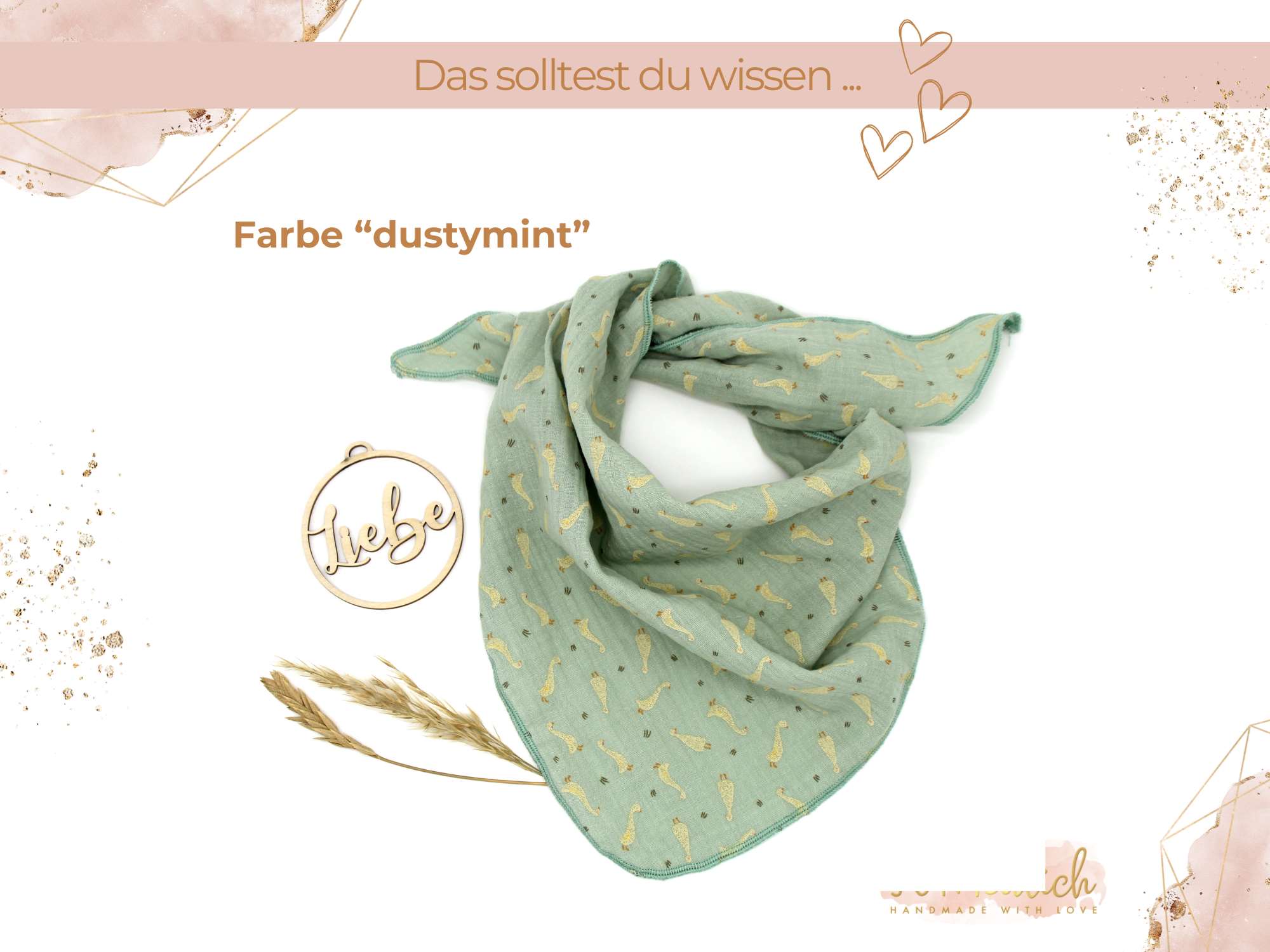 Musselintuch für Kinder "Gänse" Farbe dustymint