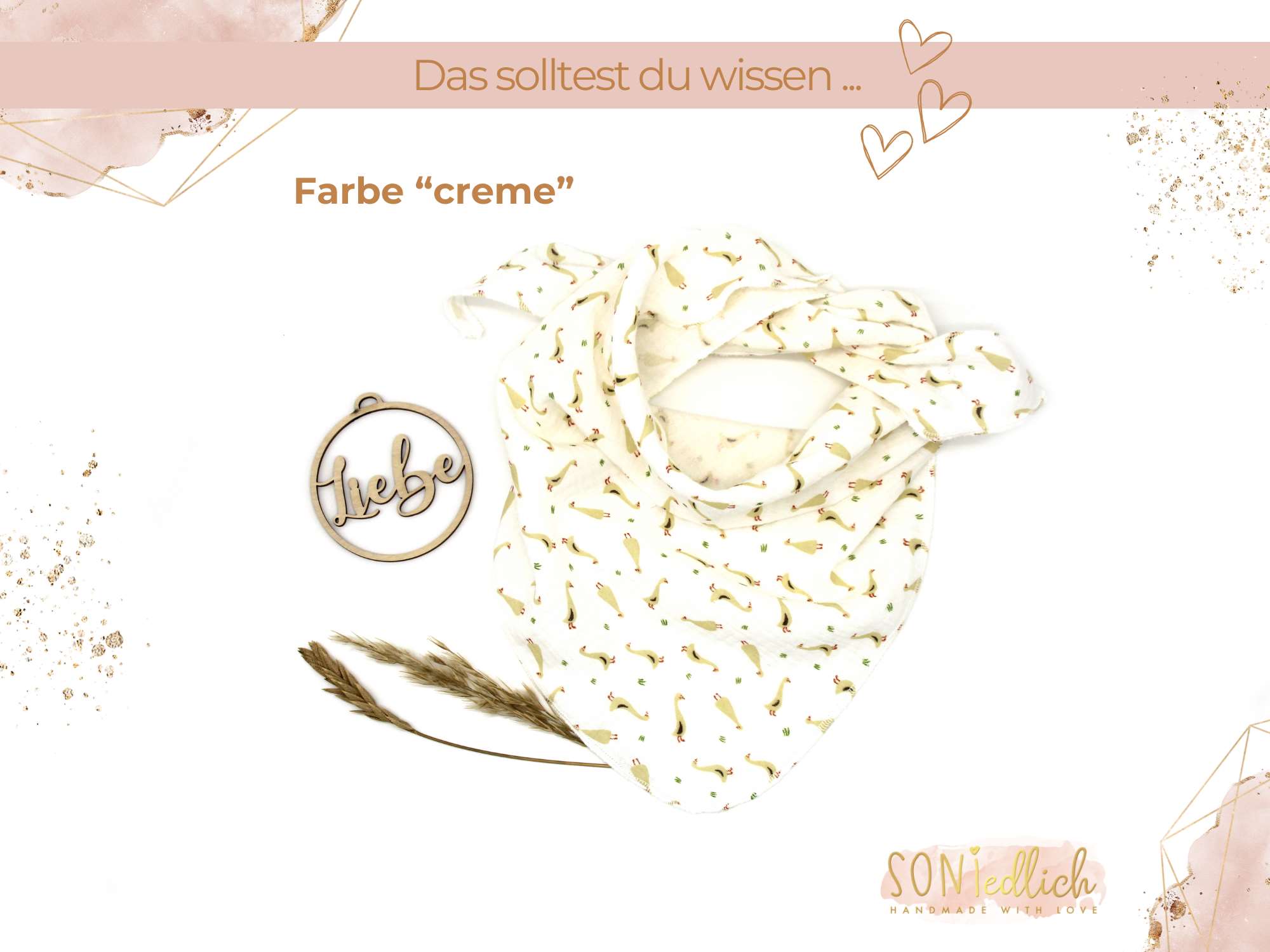 Musselintuch für Kinder "Gänse" Farbe creme