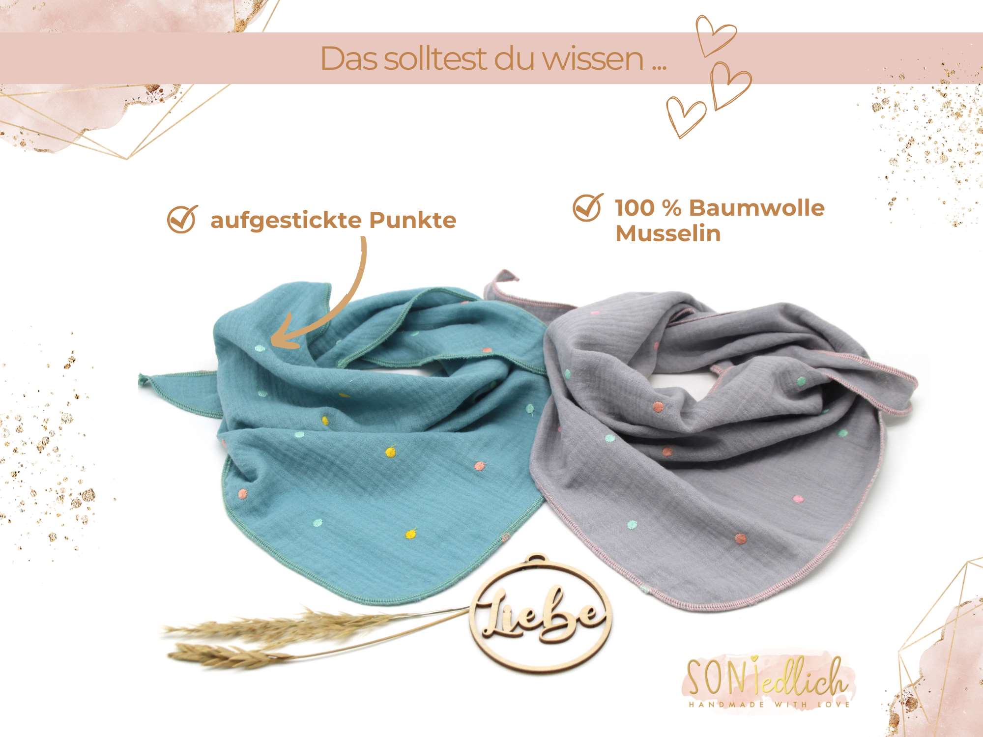 Musselintuch für Kinder "gestickte Punkte" Beschreibung