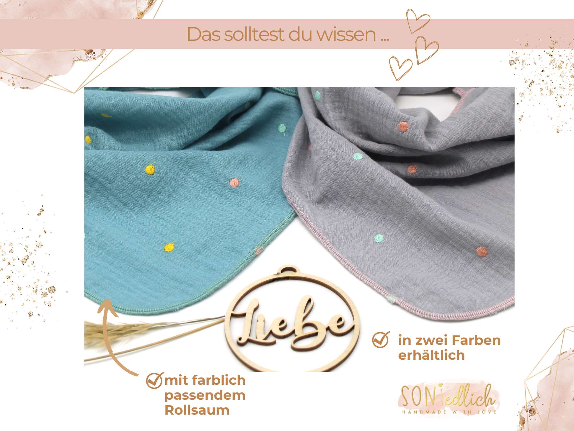 Musselintuch für Kinder "gestickte Punkte" Details