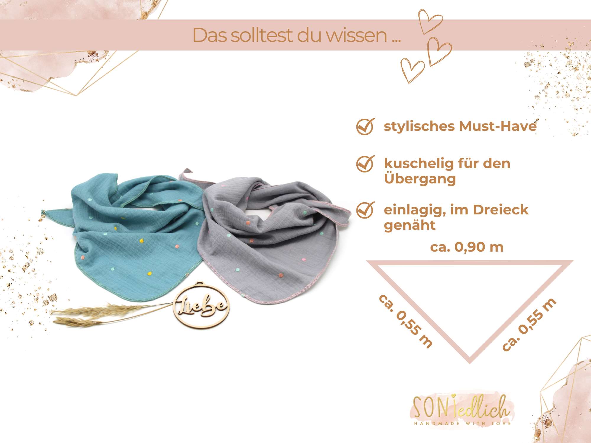 Musselintuch für Kinder "gestickte Punkte" Maße