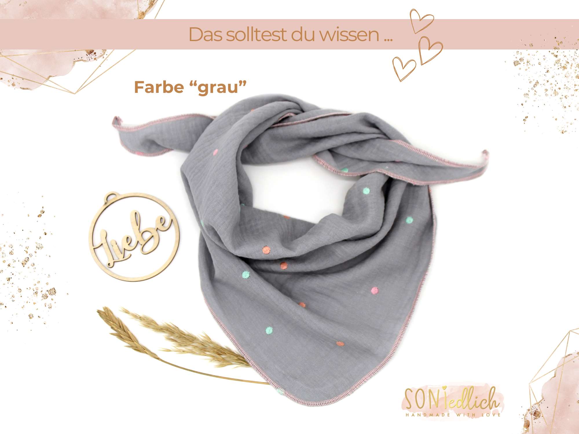 Musselintuch für Kinder "gestickte Punkte" Farbe grau