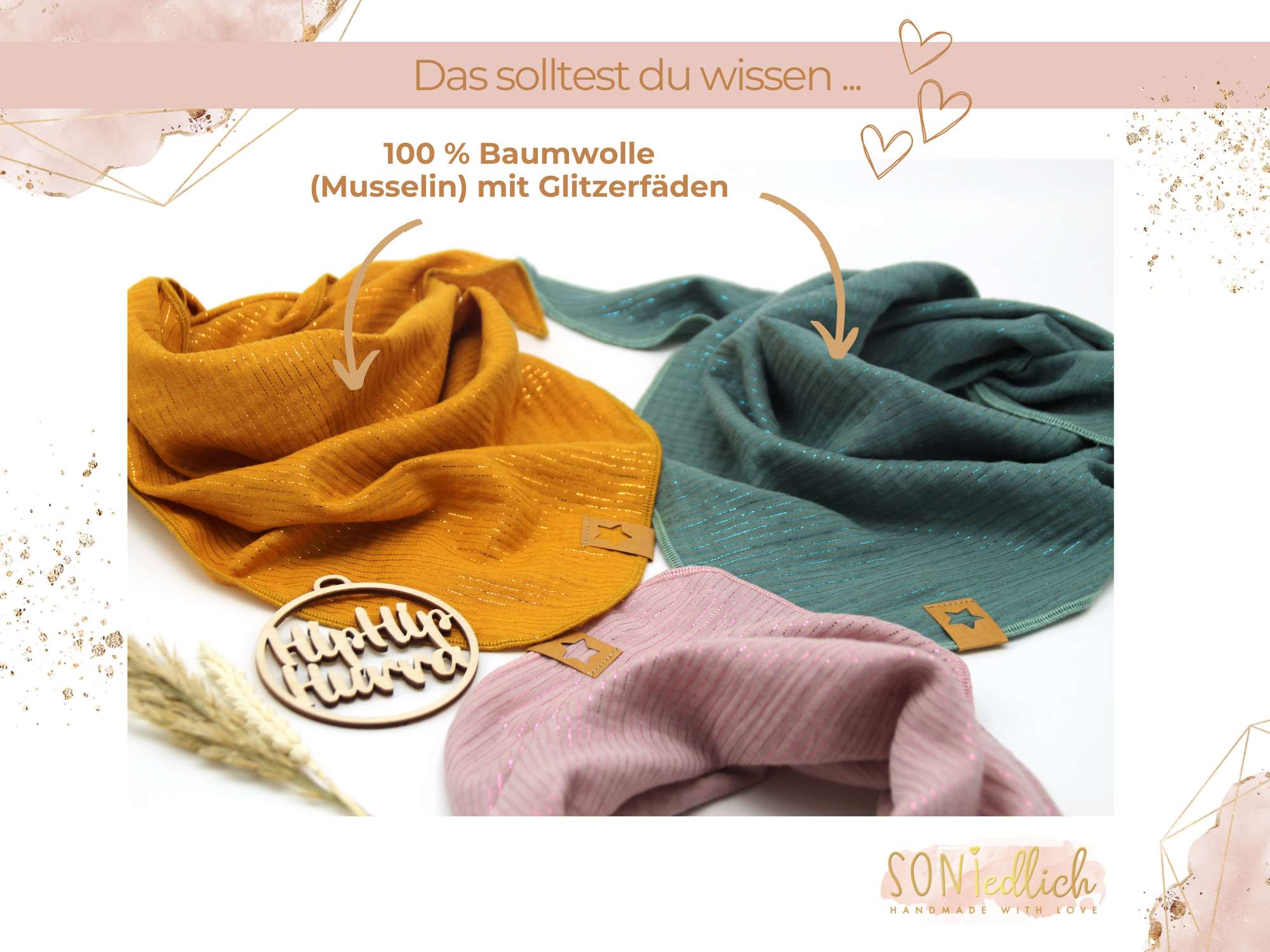 Musselintuch für Kinder "Glitzerstreifen" Beschreibung
