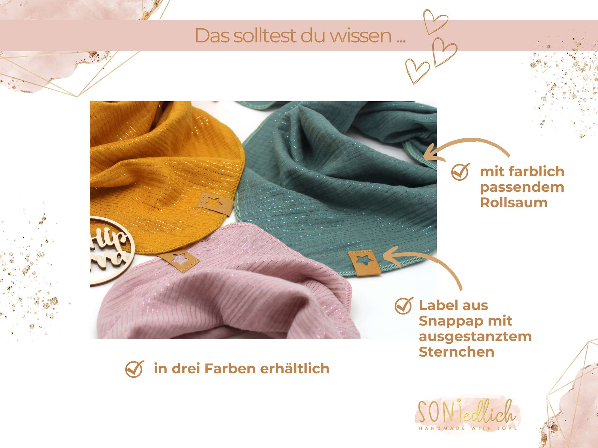 Musselintuch für Kinder "Glitzerstreifen" Details