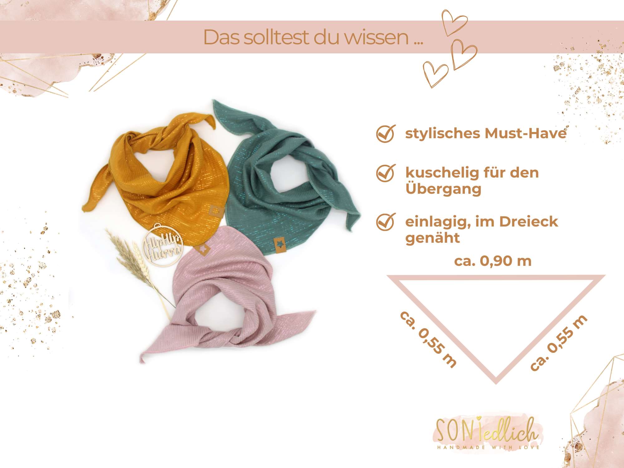 Musselintuch für Kinder "Glitzerstreifen" Maße