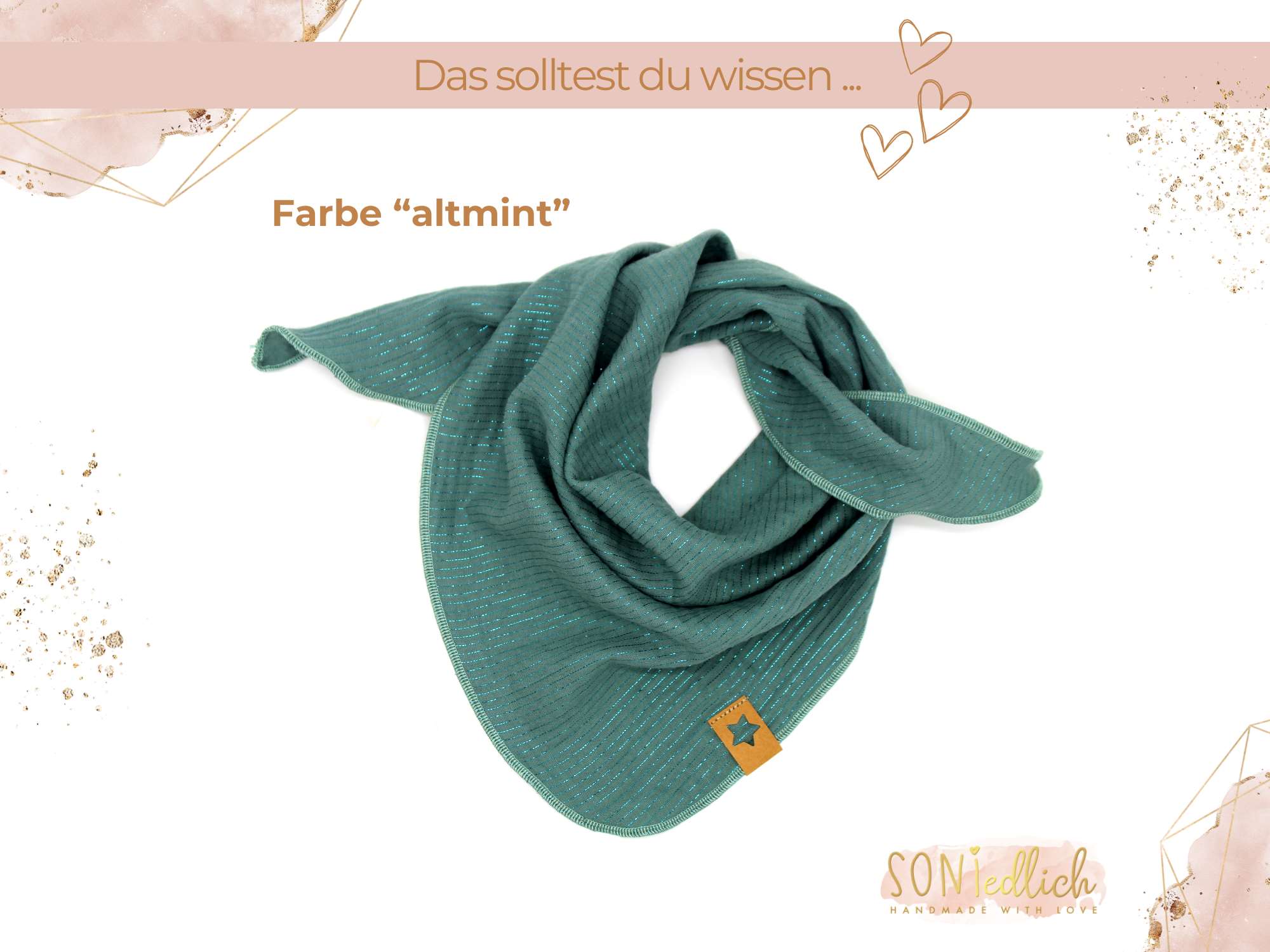 Musselintuch für Kinder "Glitzerstreifen" altgrün