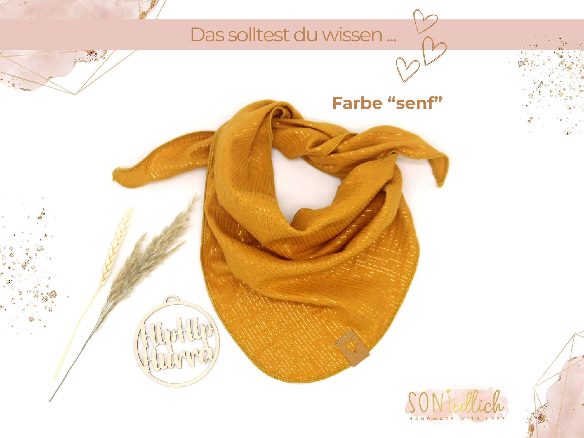 Musselintuch für Kinder "Glitzerstreifen" senf