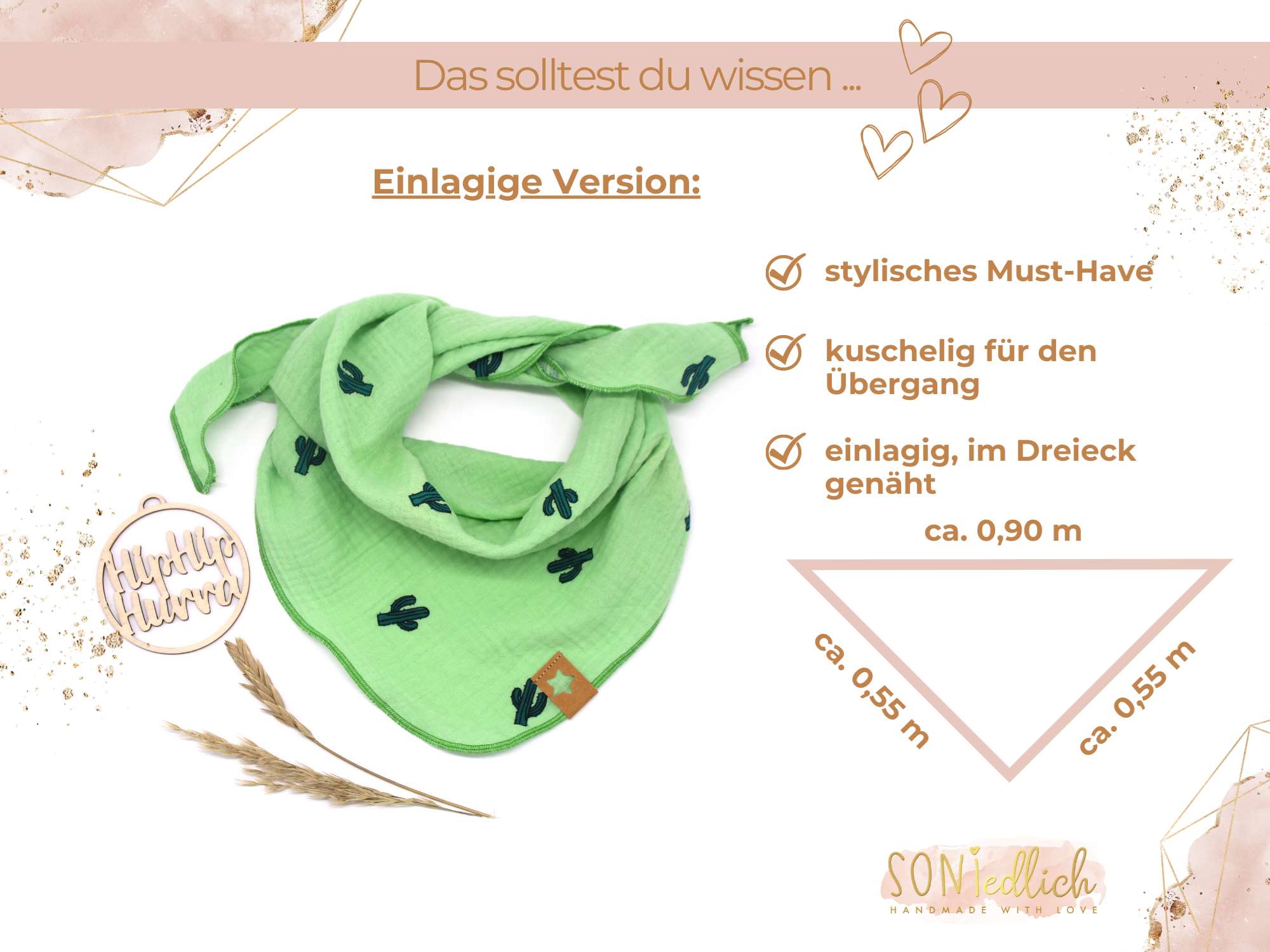 Musselintuch für Kinder "Kaktus" Maße einlagige Version