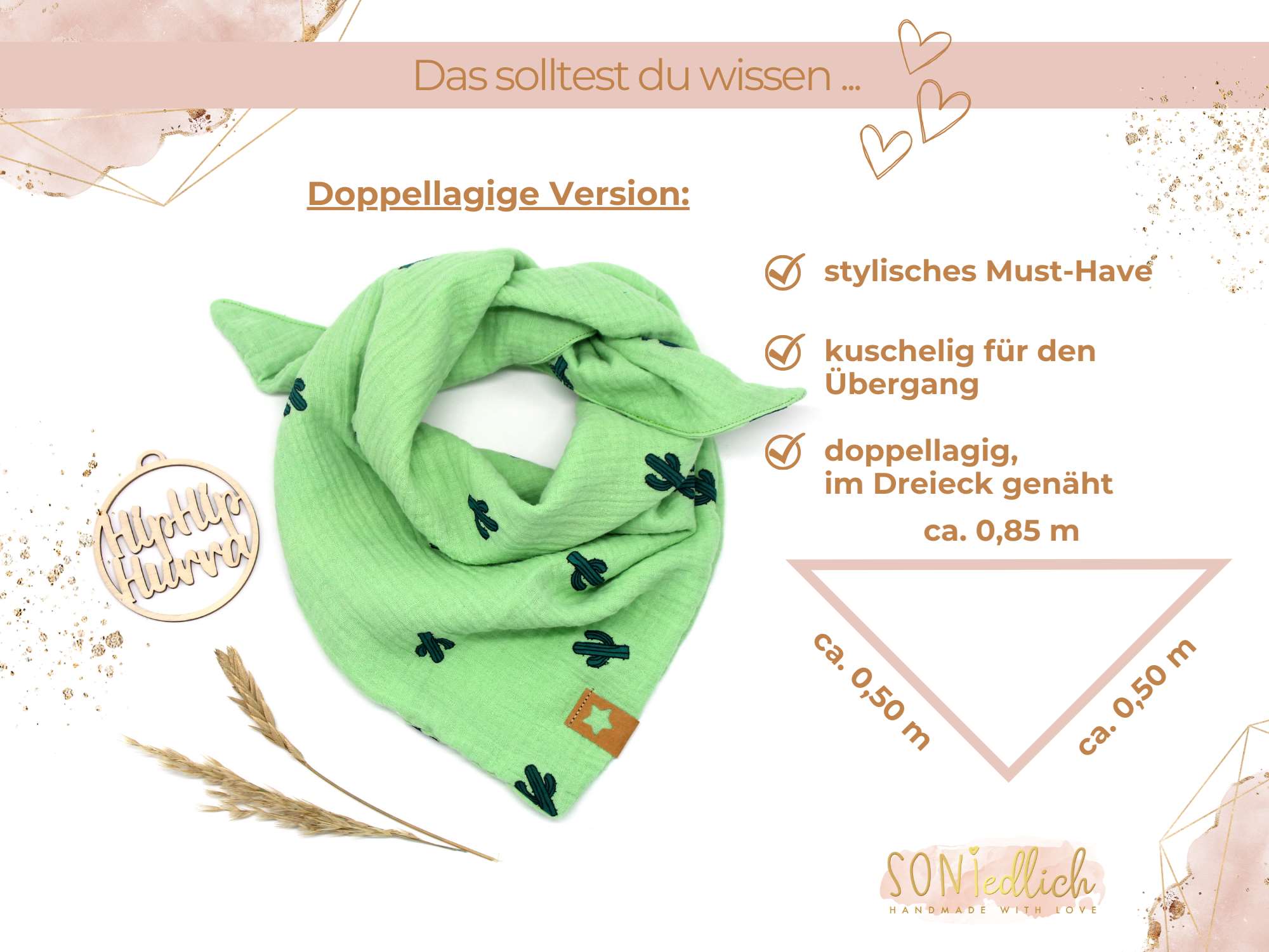 Musselintuch für Kinder "Kaktus" Maße doppellagige Version