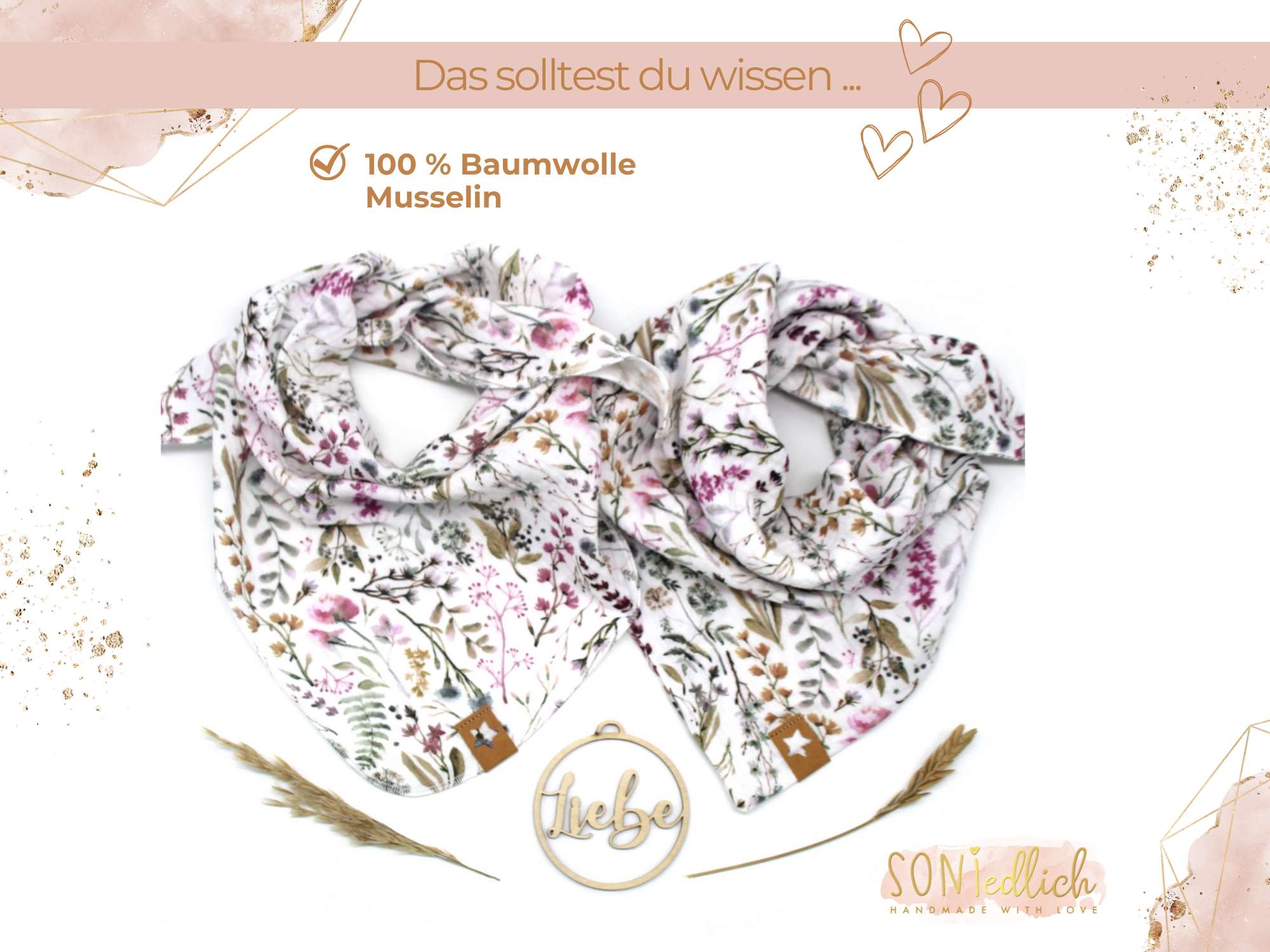 Musselintuch für Kinder "natural-leaves" Beschreibung