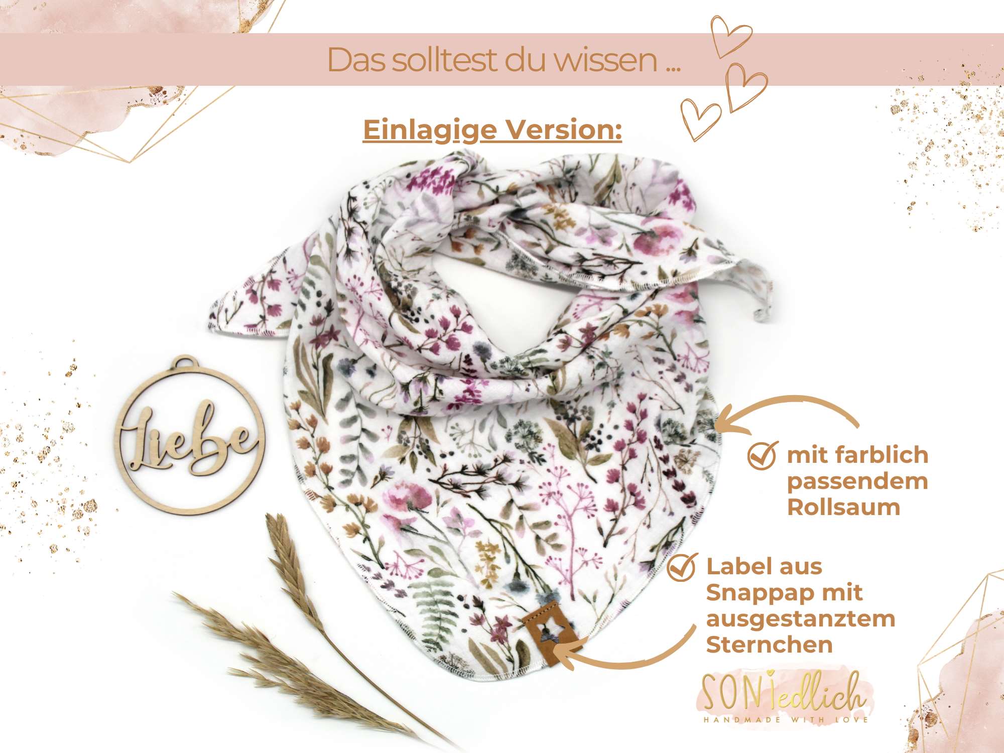 Musselintuch für Kinder "natural-leaves" Details einlagige Version