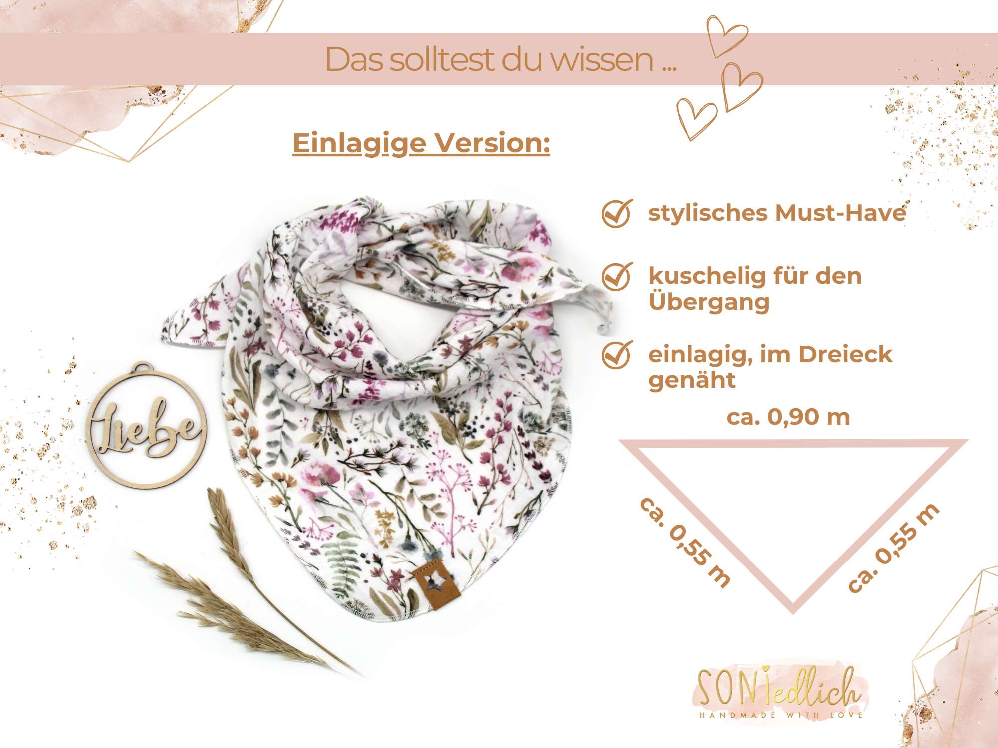 Musselintuch für Kinder "natural-leaves" Maße einlagige Version