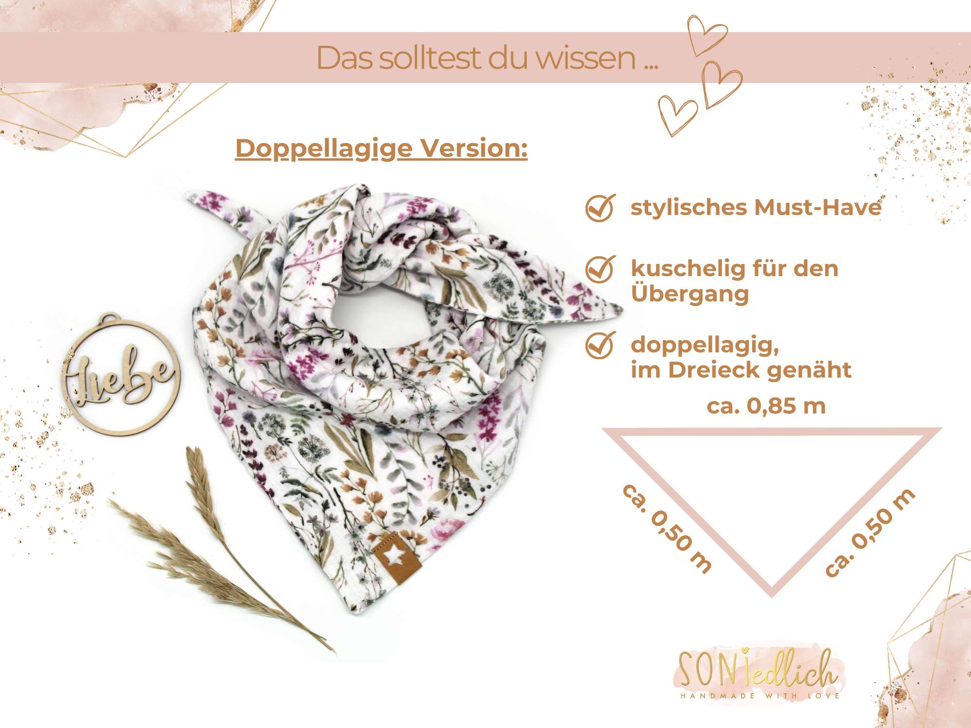 Musselintuch für Kinder "natural-leaves" Maße doppellagige Version