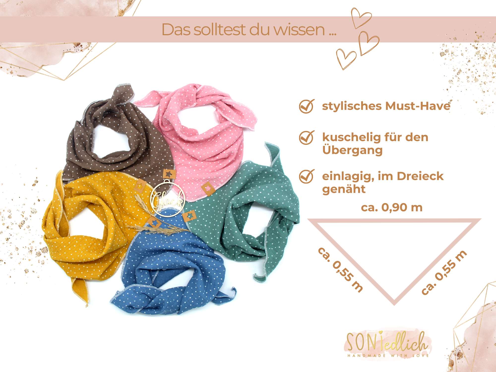 Musselintuch für Kinder "Punkte" Maße