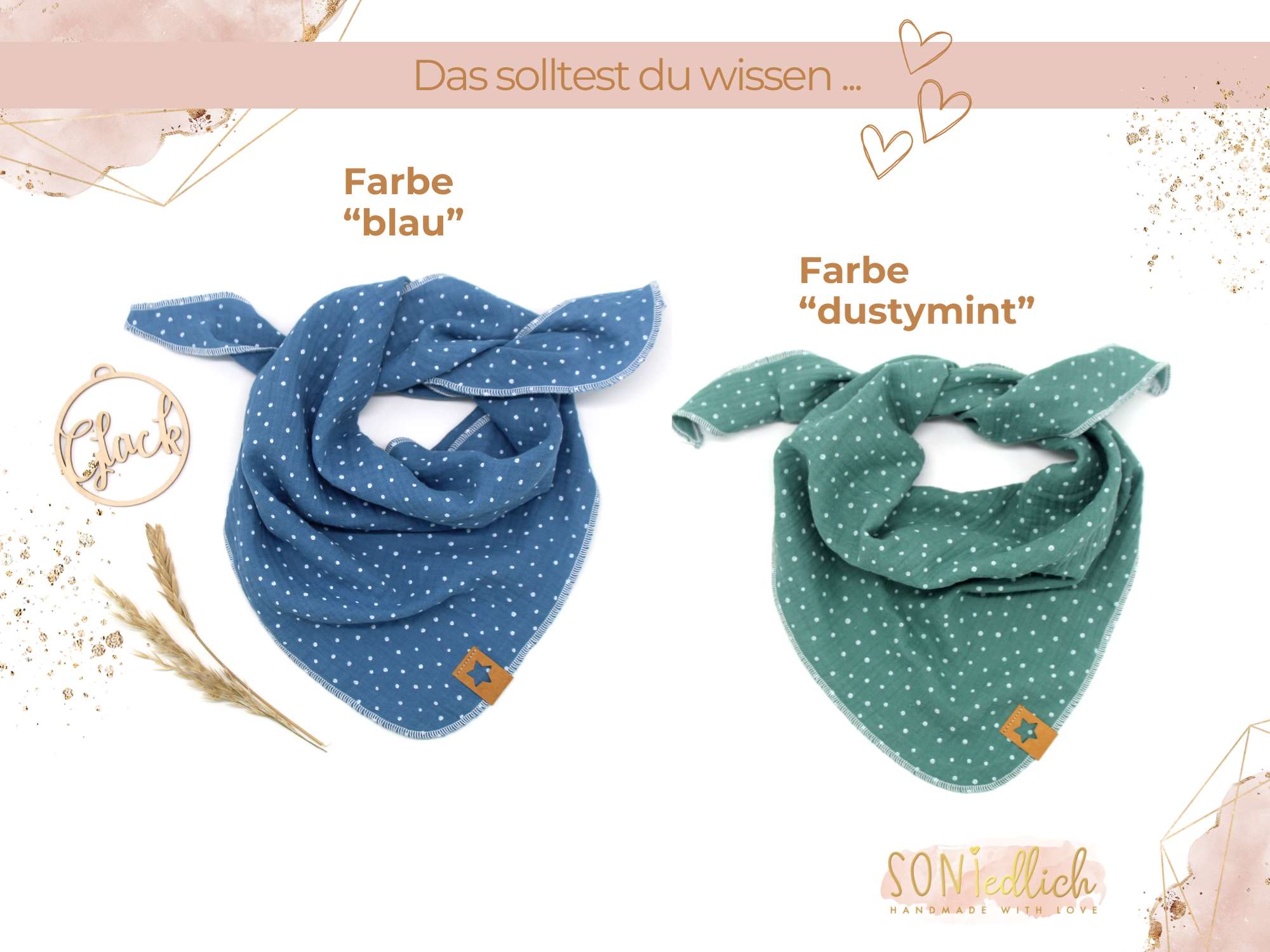 Musselintuch für Kinder "Punkte" Farben blau und dustymint