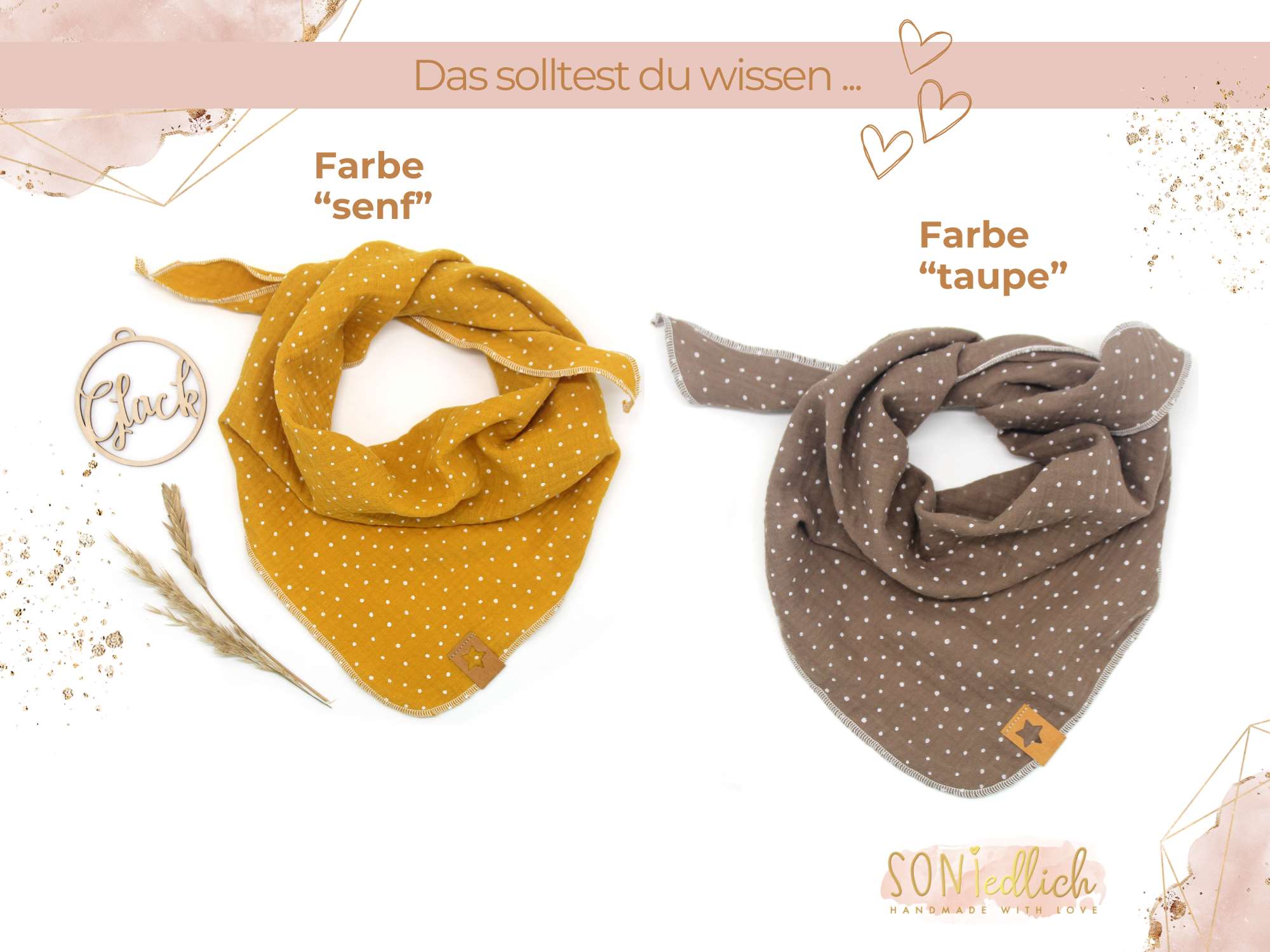 Musselintuch für Kinder "Punkte" Farben senf und taupe