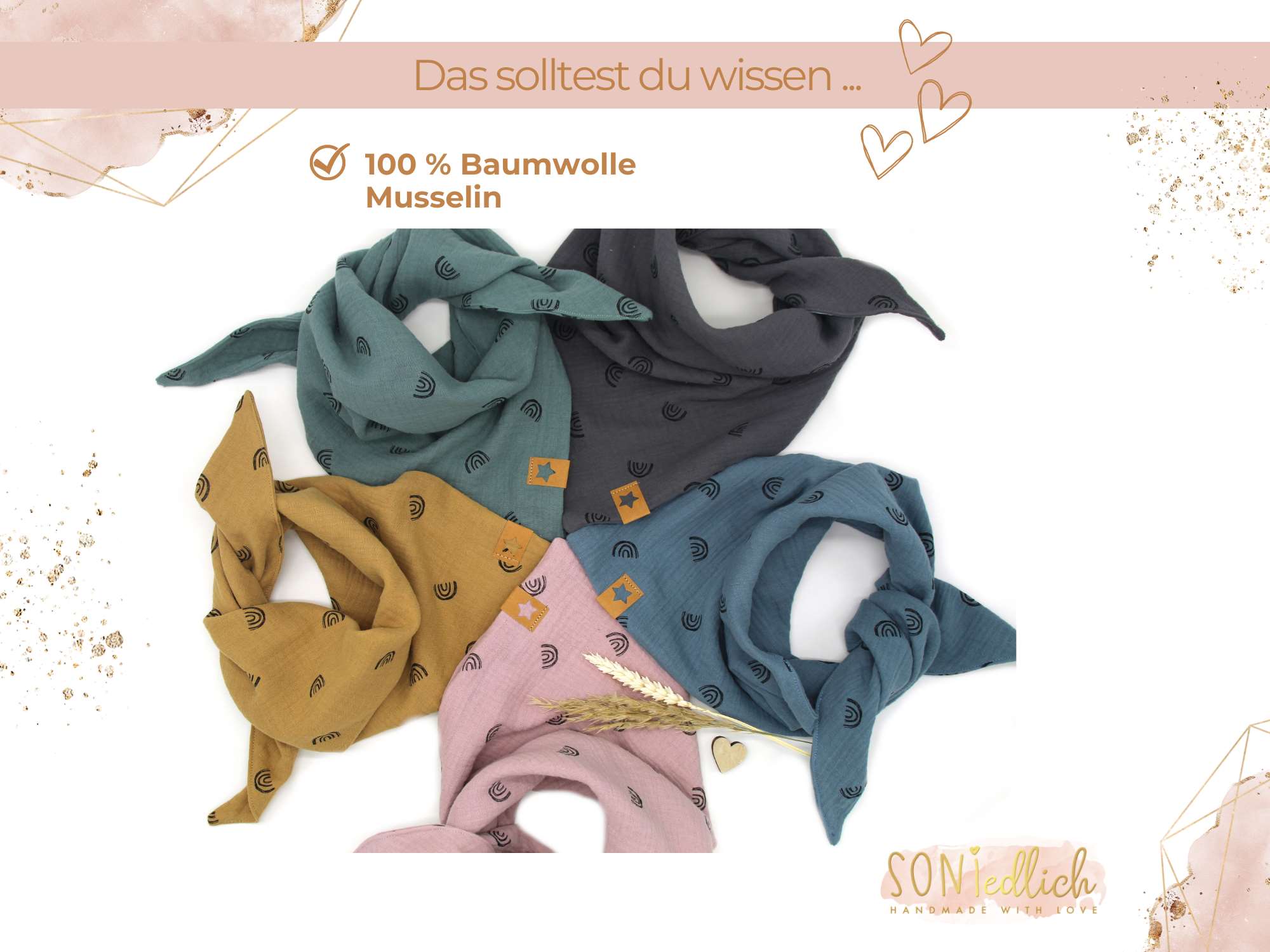 Musselintuch für Kinder "Regenbogen doppellagig" Beschreibung