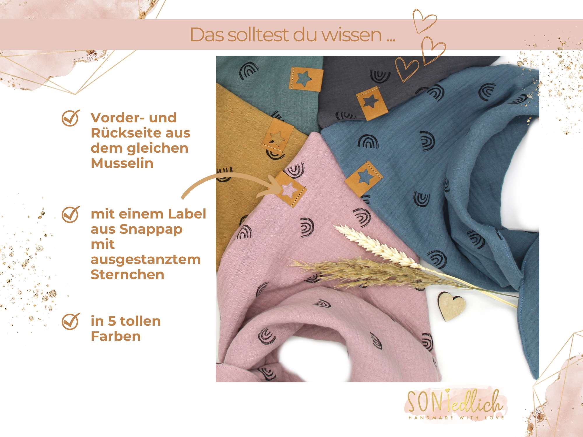 Musselintuch für Kinder "Regenbogen doppellagig" Details