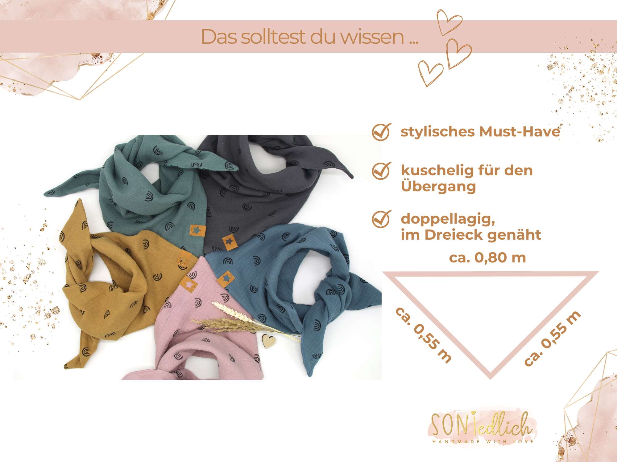 Musselintuch für Kinder "Regenbogen doppellagig" Maße