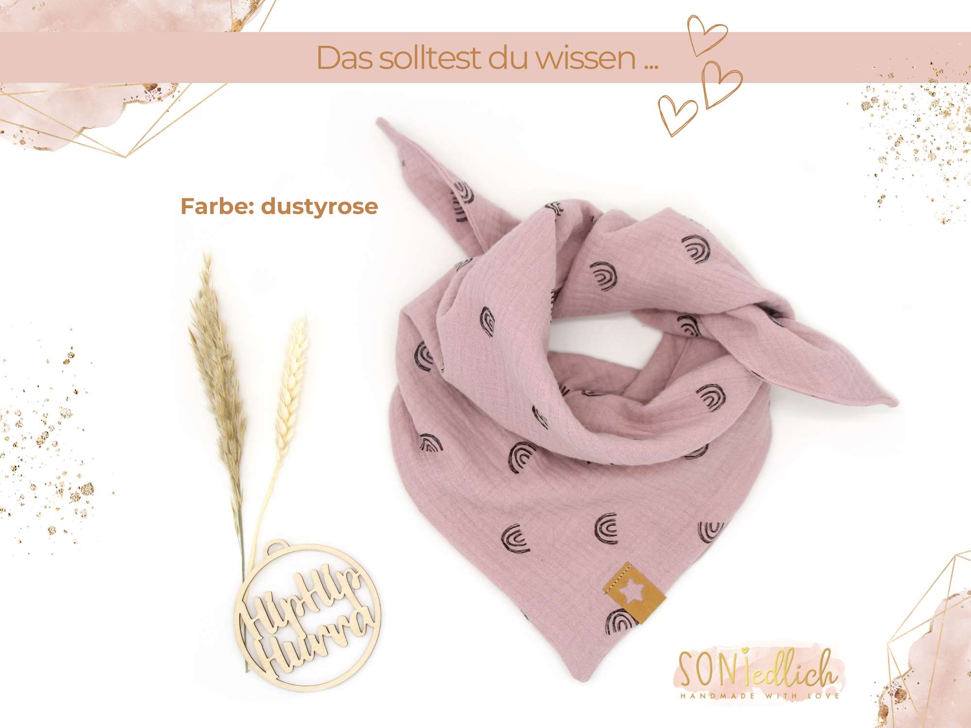 Musselintuch für Kinder "Regenbogen doppellagig" rosa