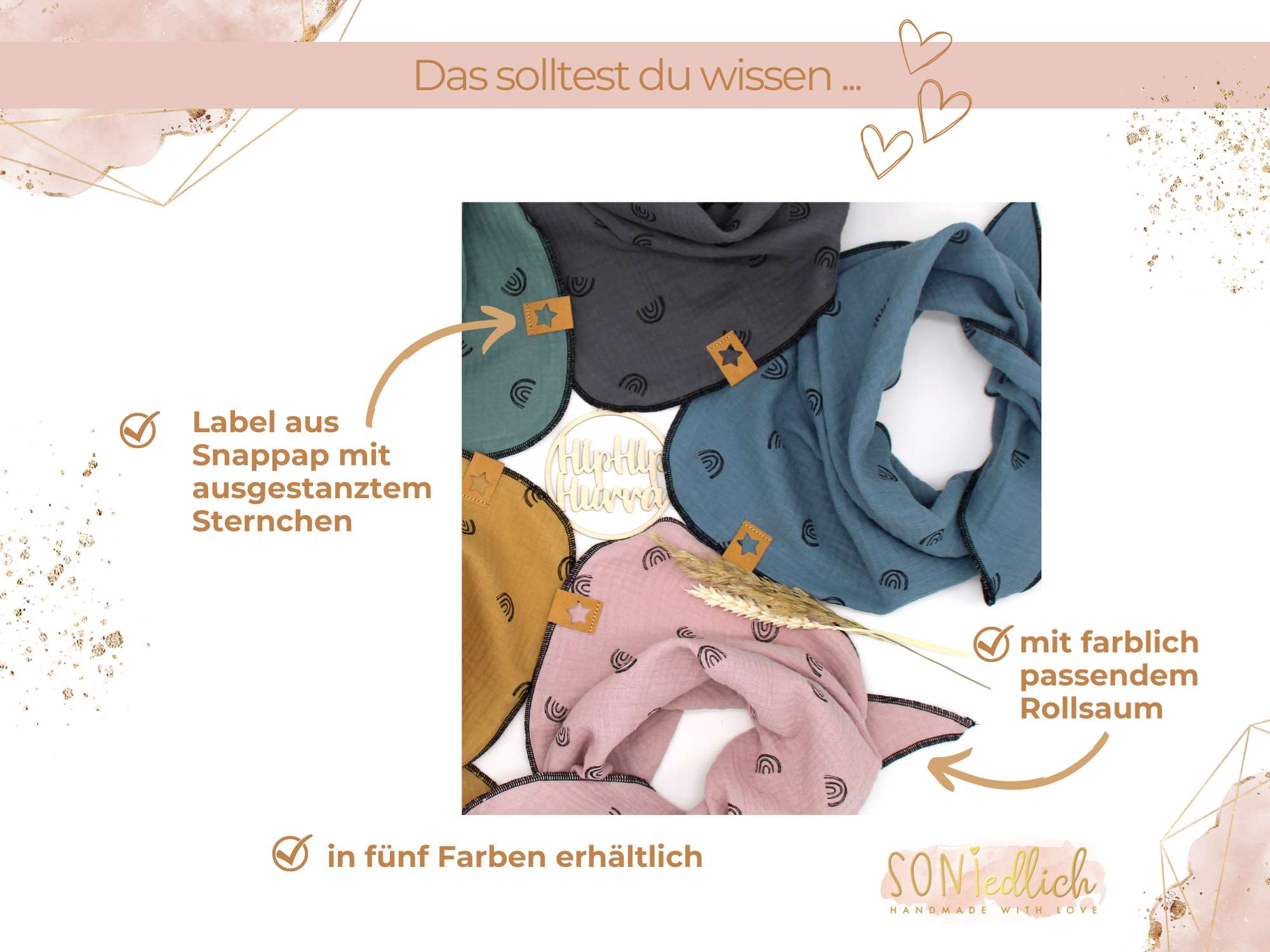 Musselintuch für Kinder "Regenbogen einlagig" Details