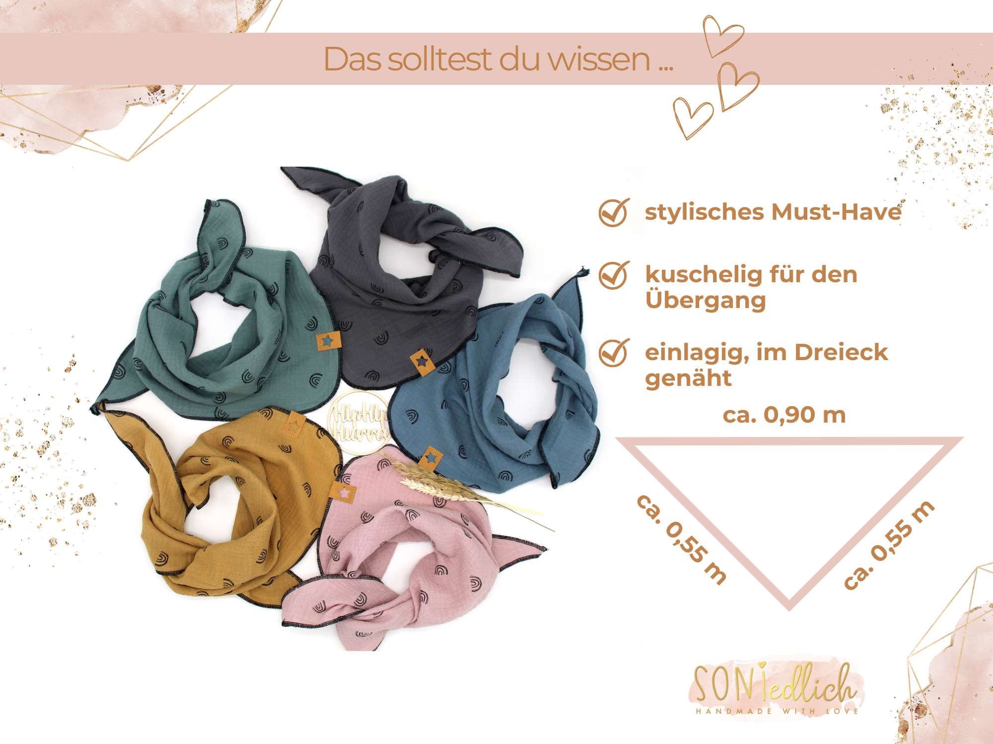 Musselintuch für Kinder "Regenbogen einlagig" Maße