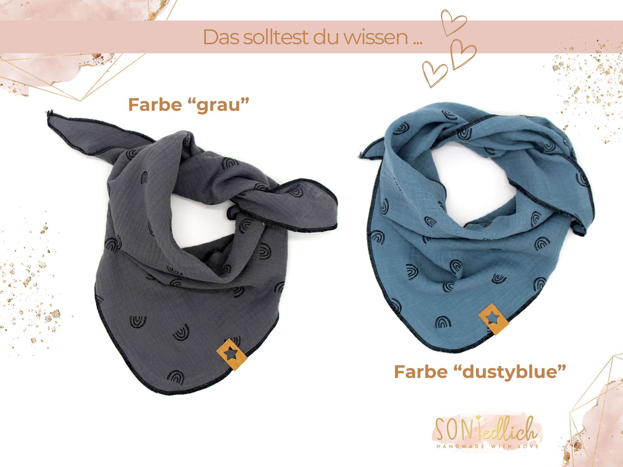 Musselintuch für Kinder "Regenbogen einlagig" Farben grau und dustyblue