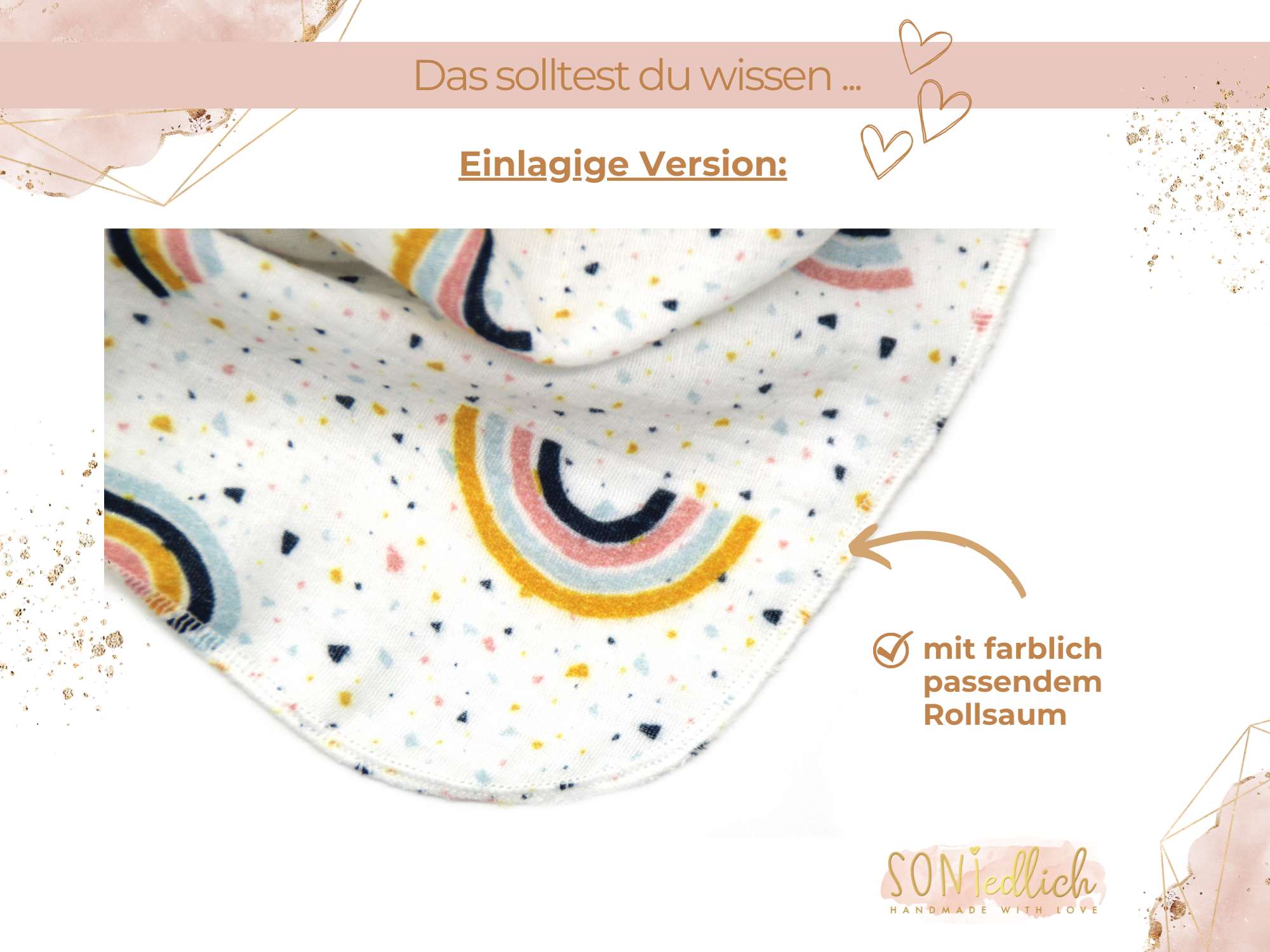 Musselintuch für Kinder "Regenbogen, weiß" Datail einlagige Version