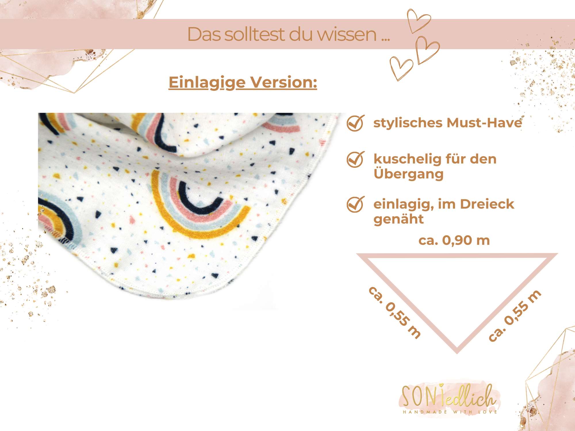 Musselintuch für Kinder "Regenbogen, weiß" Maße einlagige Version