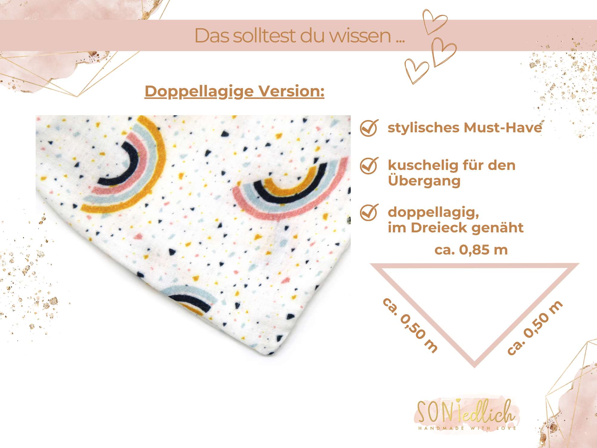 Musselintuch für Kinder "Regenbogen, weiß" Maße einlagige Version