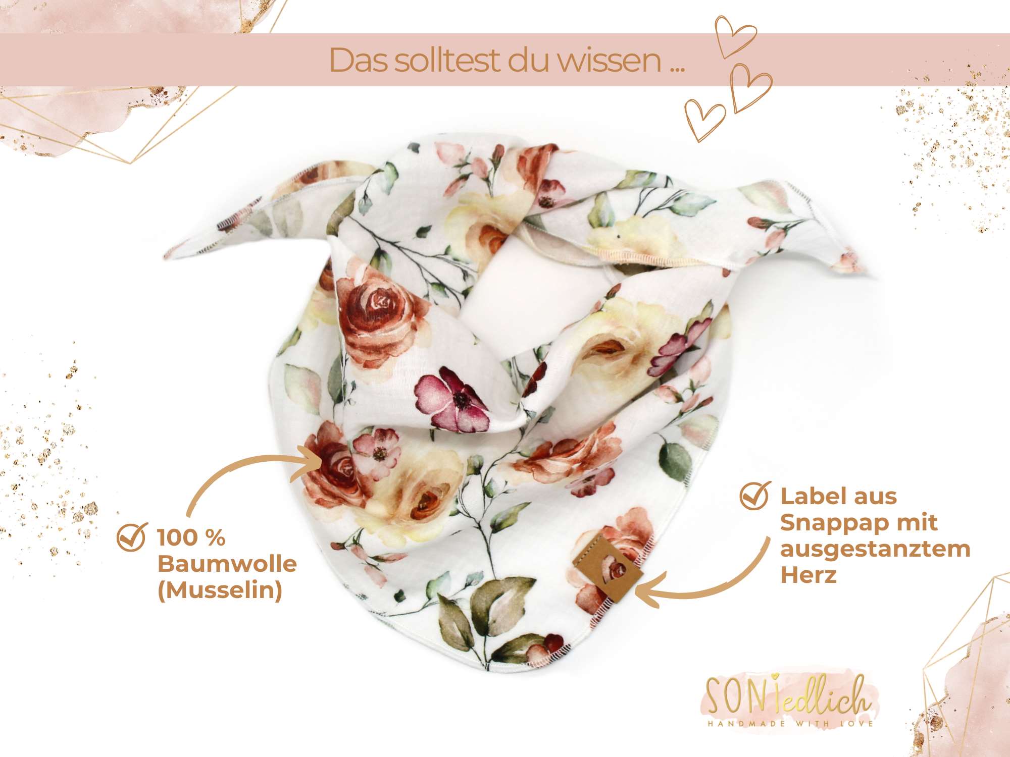 Musselintuch für Kinder "roses" Beschreibung