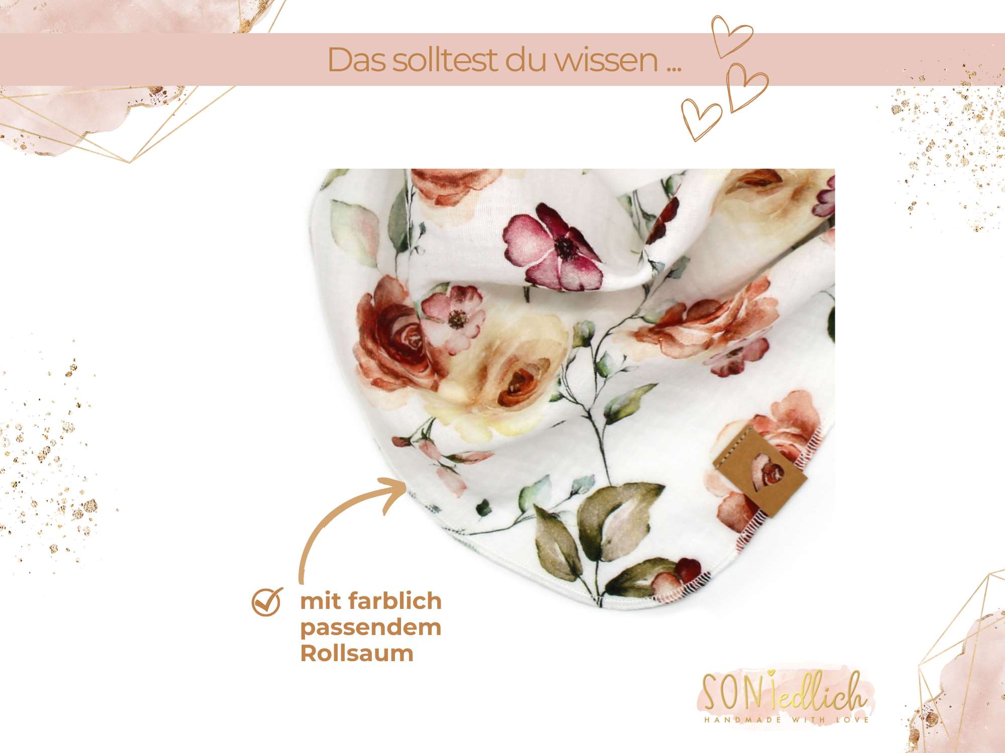 Musselintuch für Kinder "roses" Details