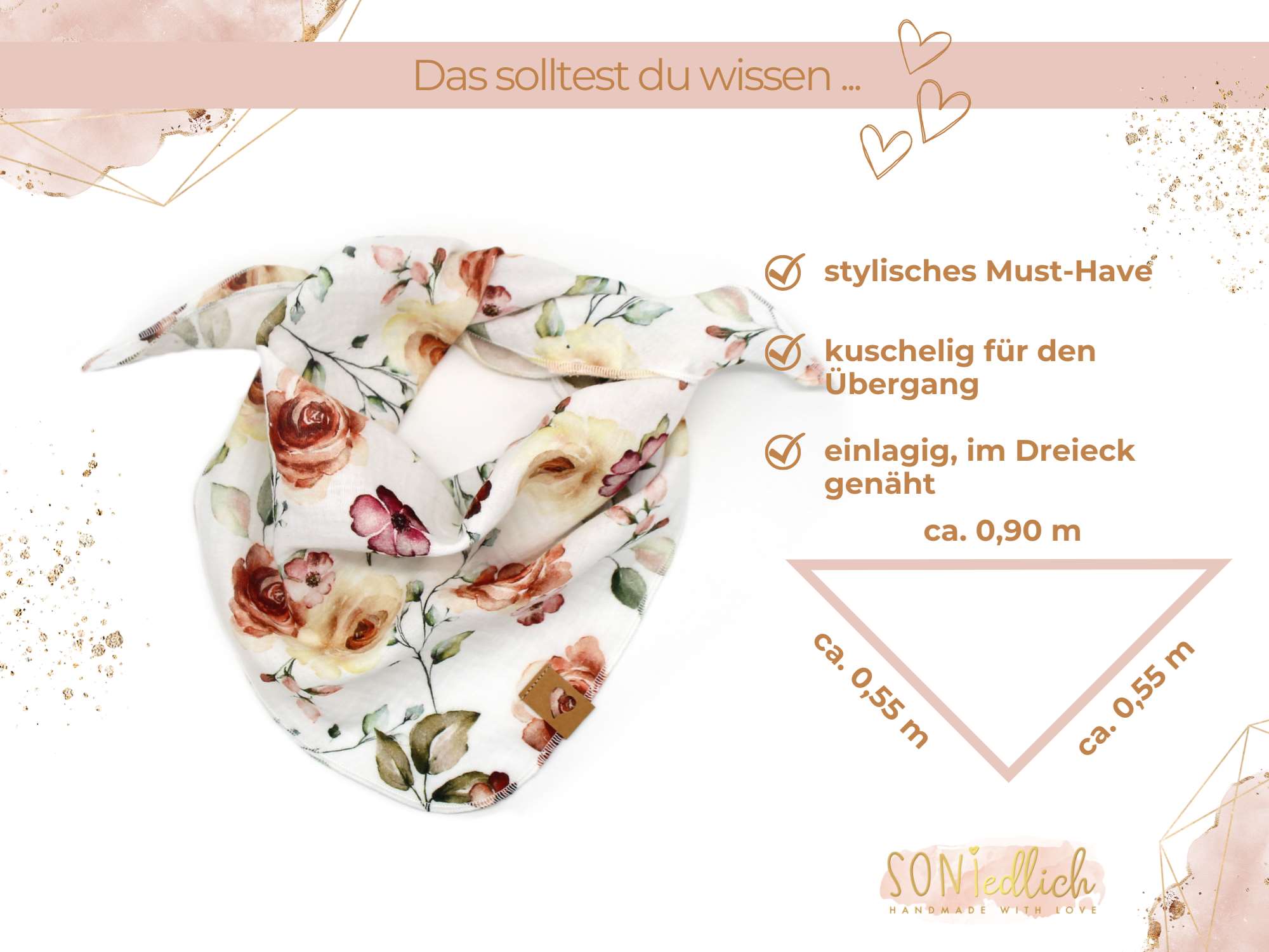 Musselintuch für Kinder "roses" Maße