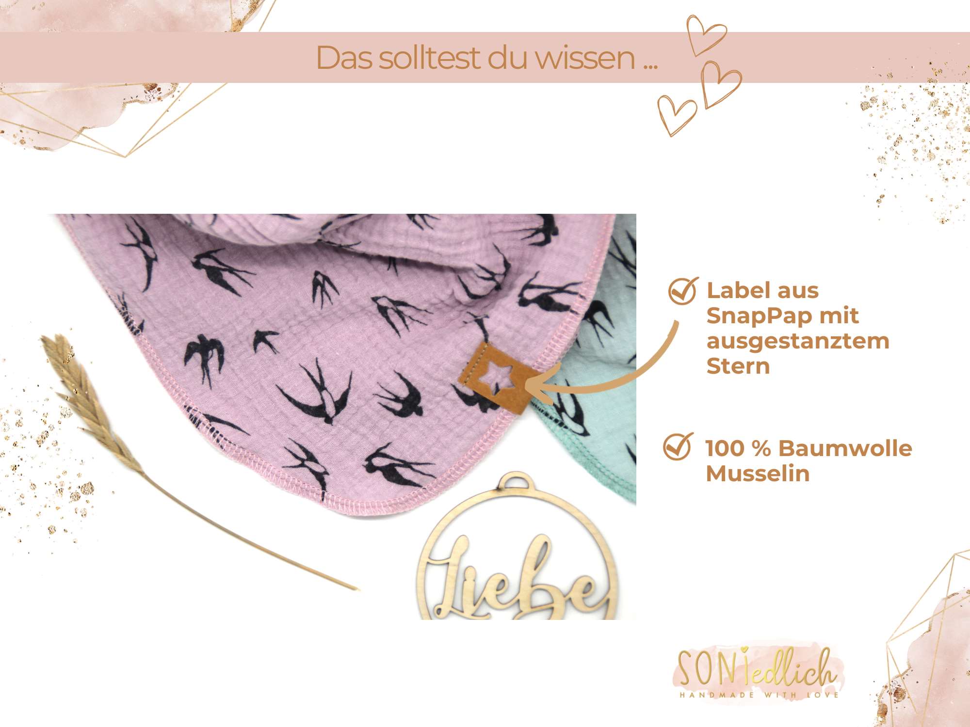 Musselintuch für Kinder „Schwalben“ Beschreibung