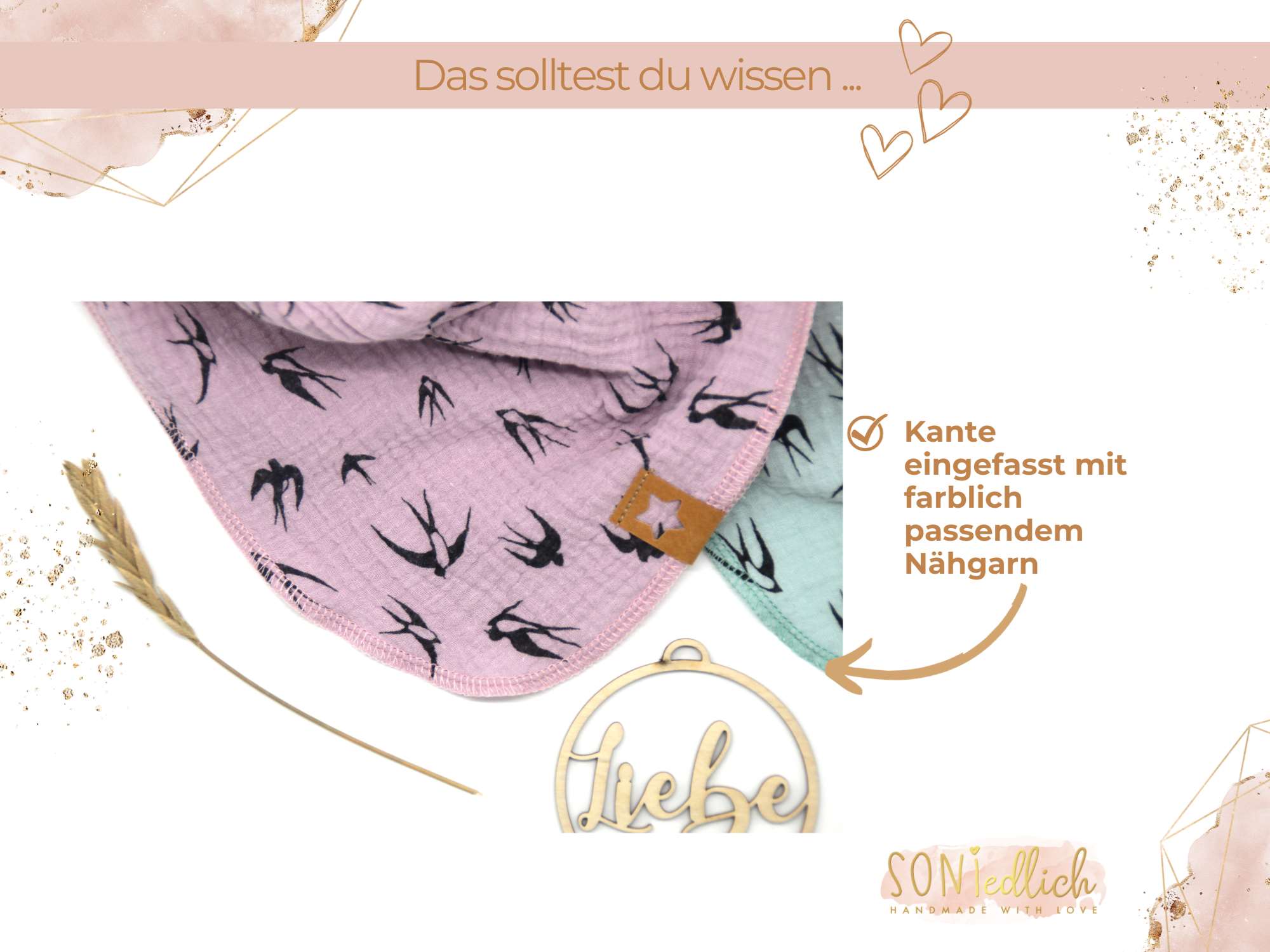 Musselintuch für Kinder „Schwalben“ Details