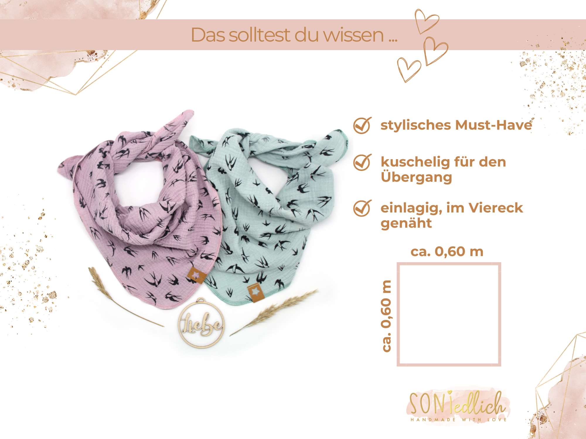 Musselintuch für Kinder „Schwalben“ Maße