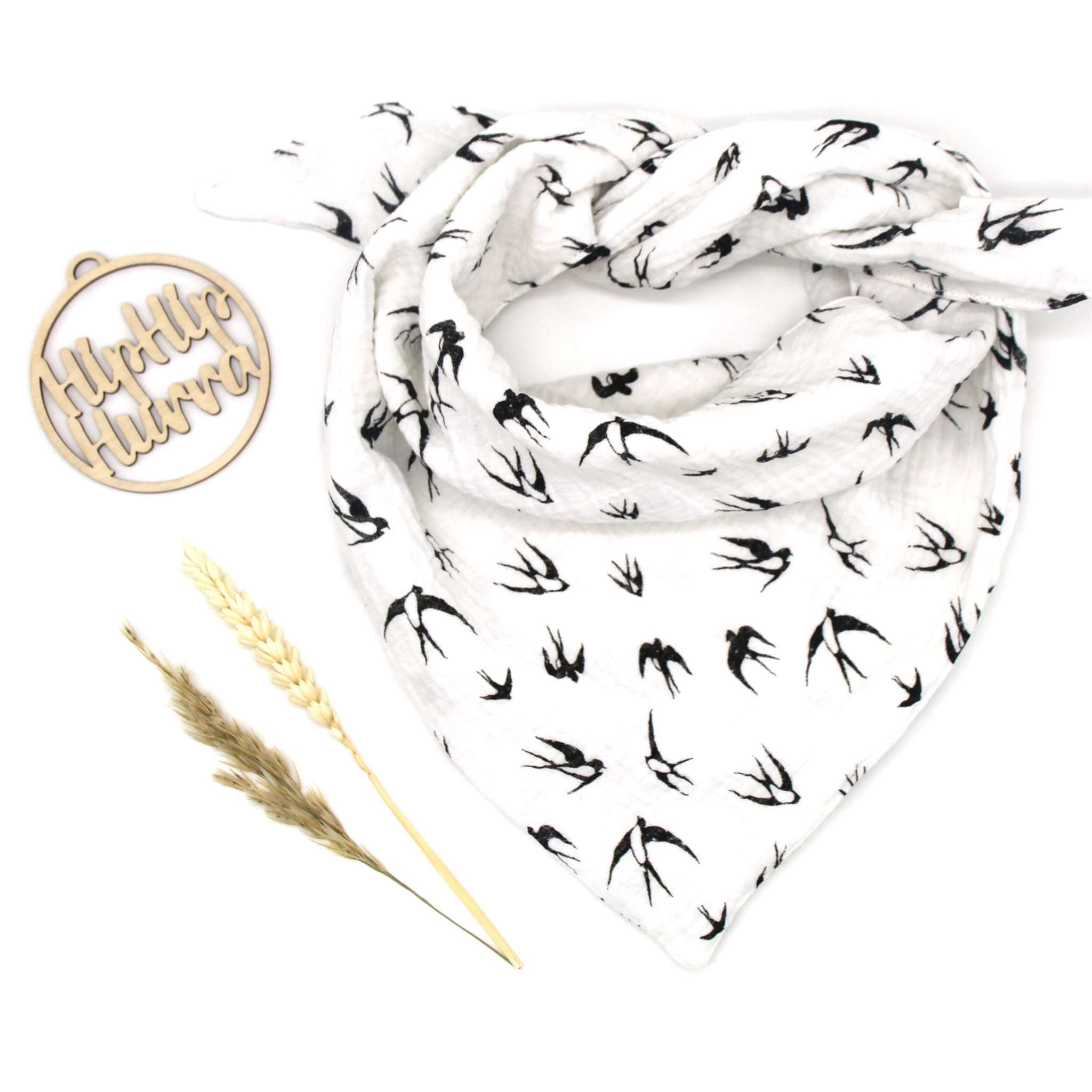 Musselintuch für Kinder "Schwalben, weiß"