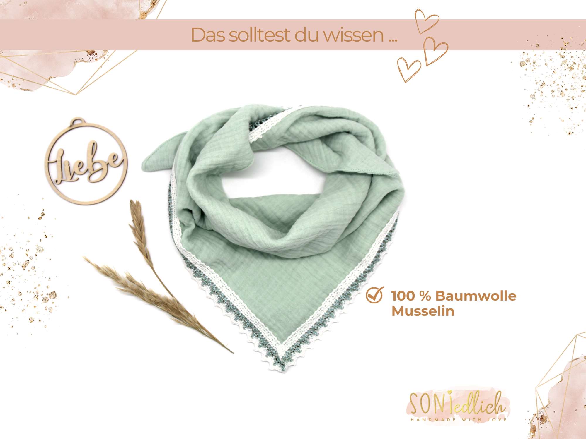 Musselintuch für Kinder „Spitze, hellmint“ Beschreibung