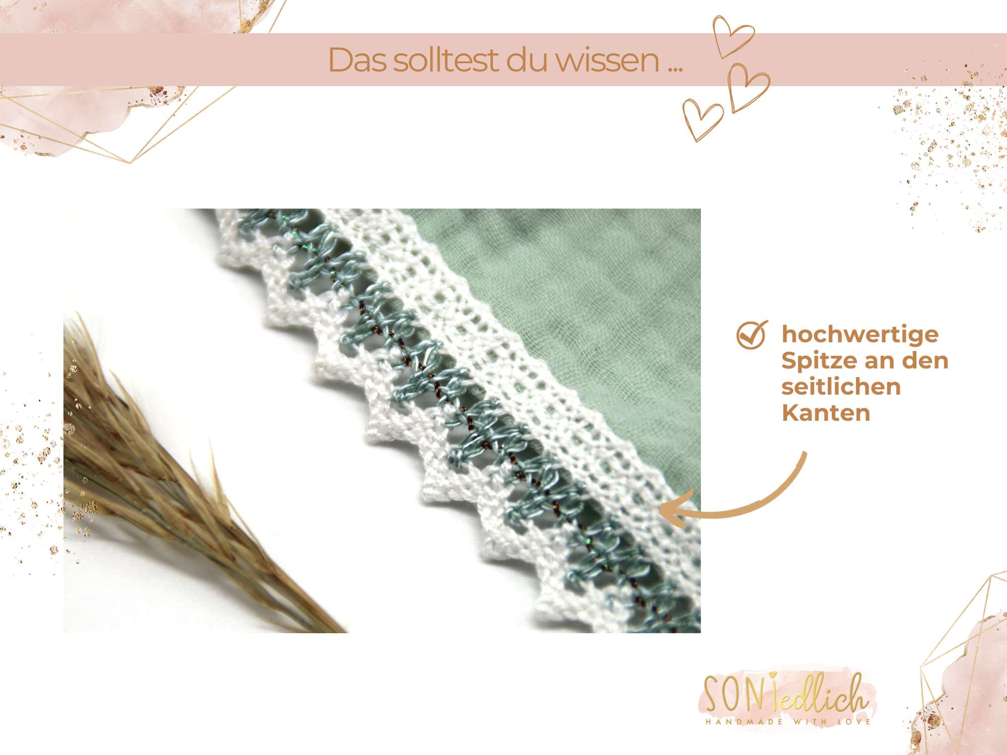 Musselintuch für Kinder „Spitze, hellmint“ Details