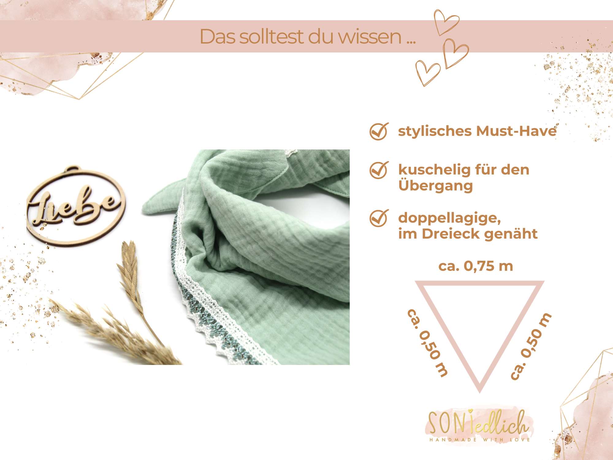 Musselintuch für Kinder „Spitze, hellmint“ Maße