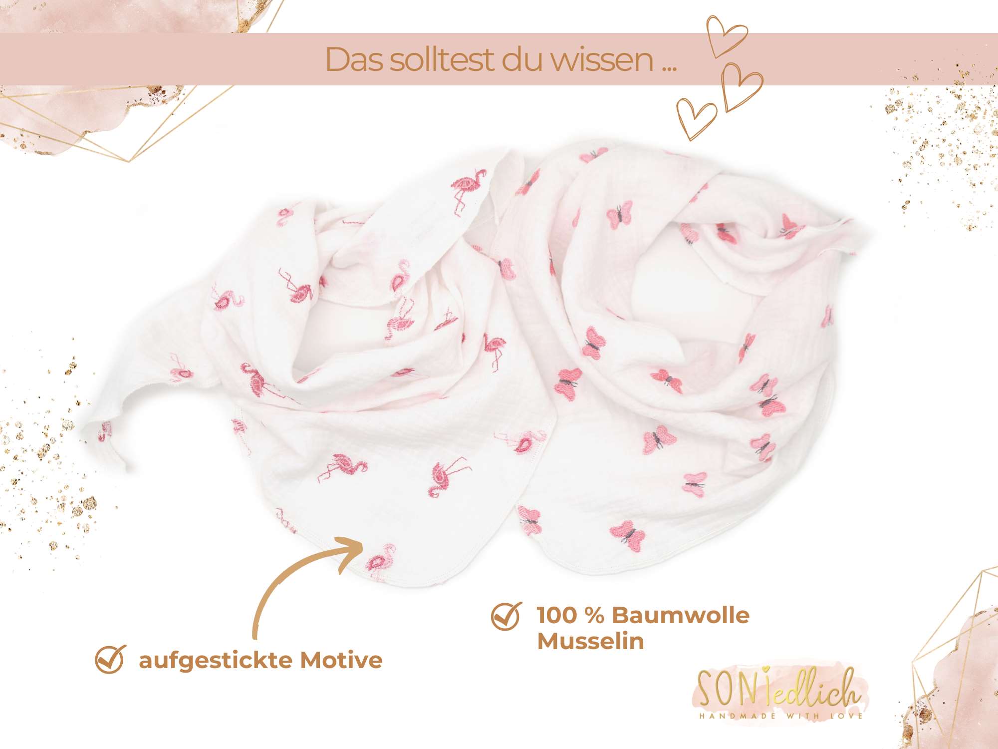 Musselintuch für Kinder "Stickerei" Beschreibung