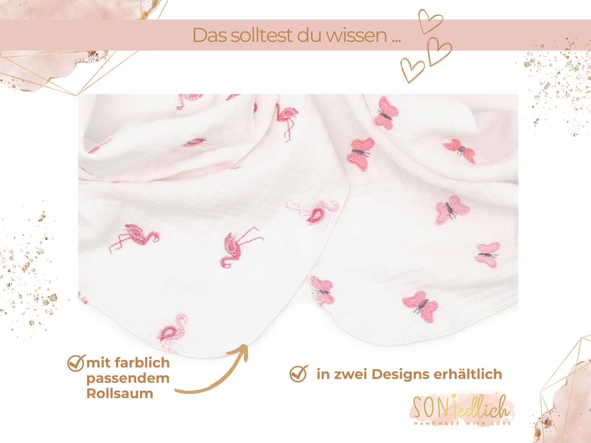 Musselintuch für Kinder "Stickerei" Details