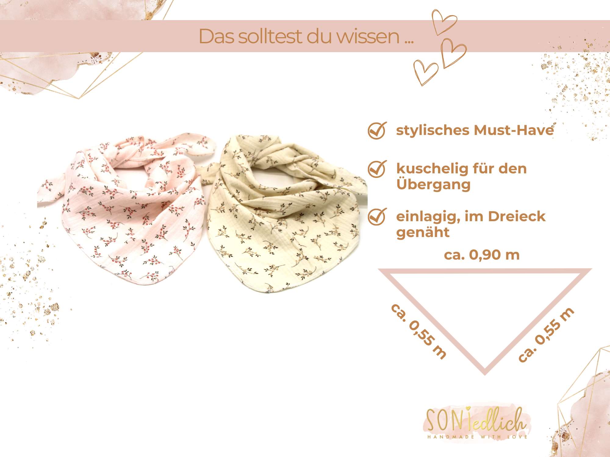 Musselintuch für Kinder "Stielblüten" Maße