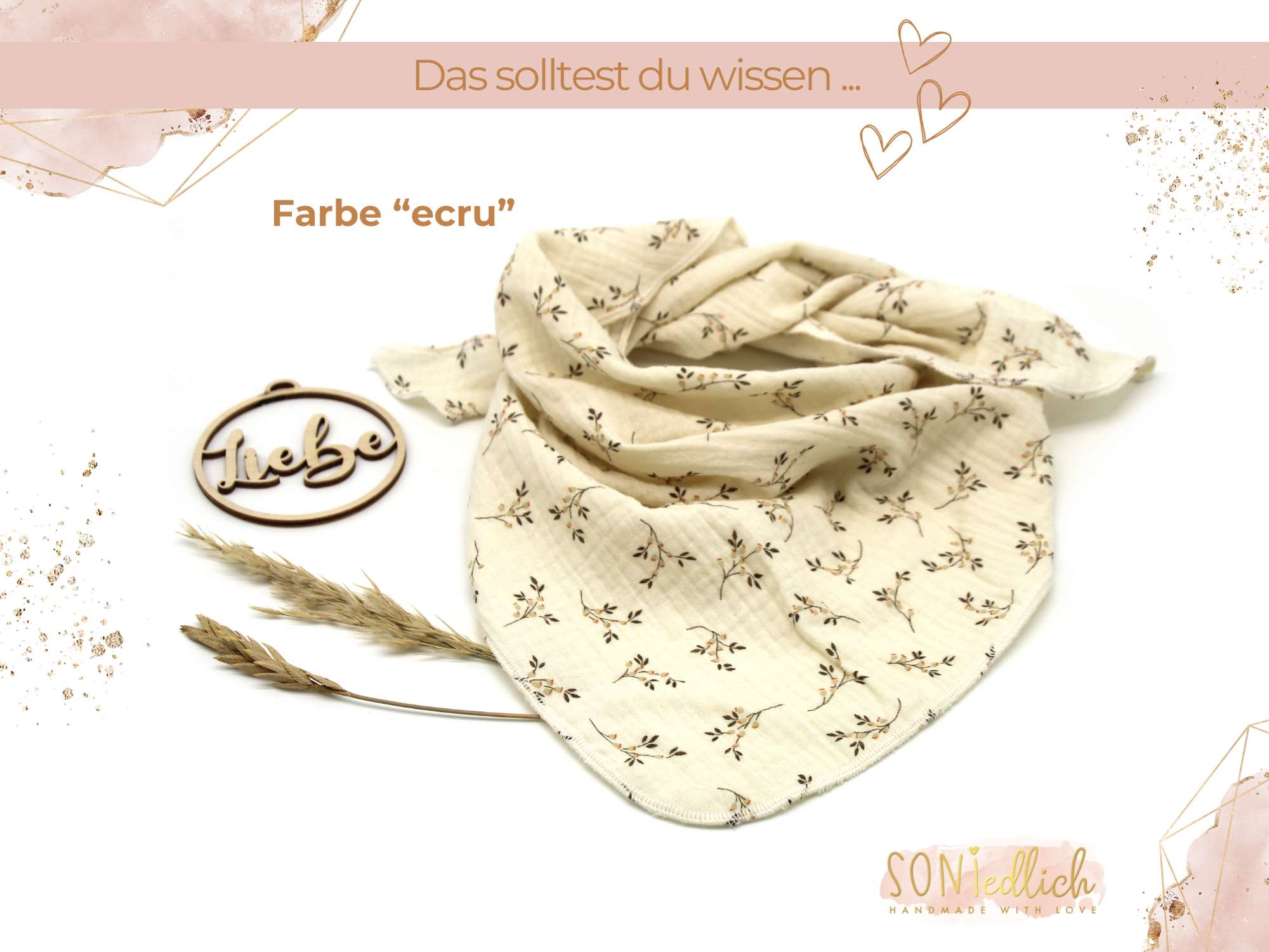 Musselintuch für Kinder "Stielblüten" Farbe ecru