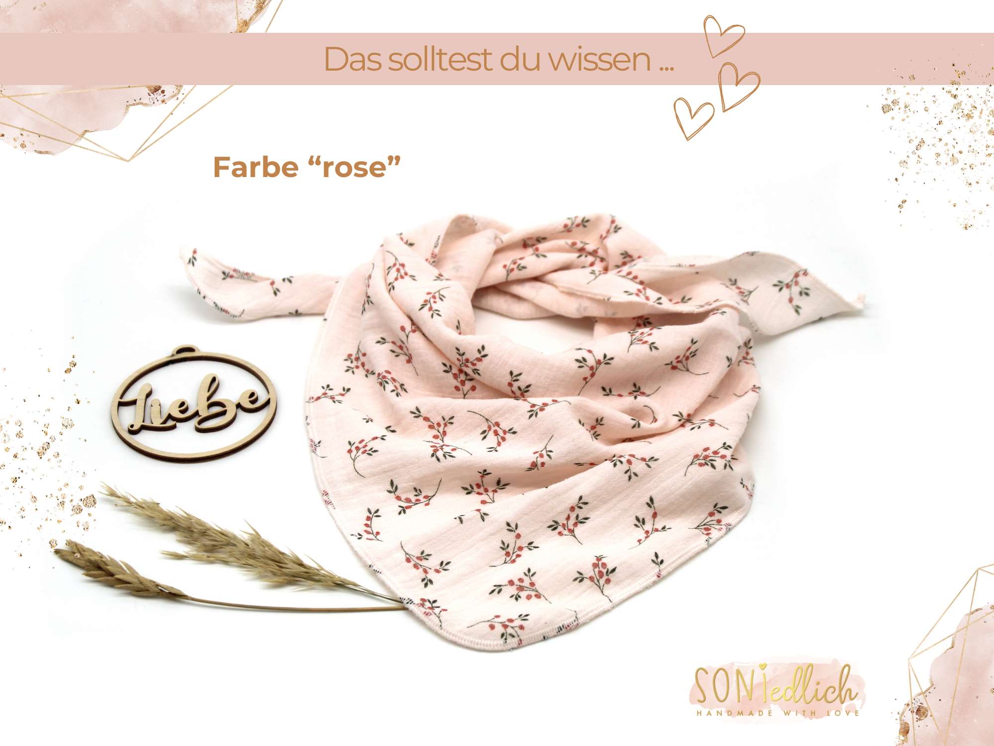 Musselintuch für Kinder "Stielblüten" Farbe rose