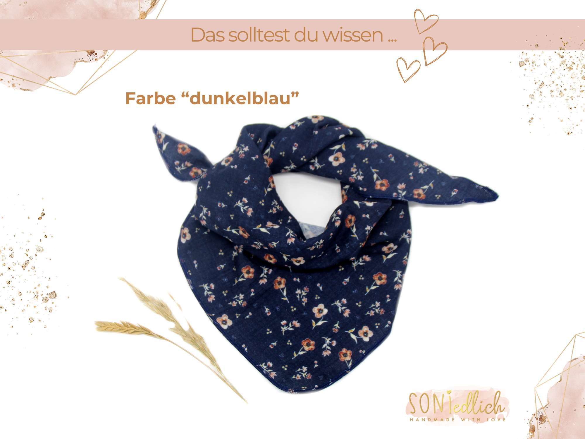 Musselintuch für Kinder "Streublümchen" Farbe dunkelblau