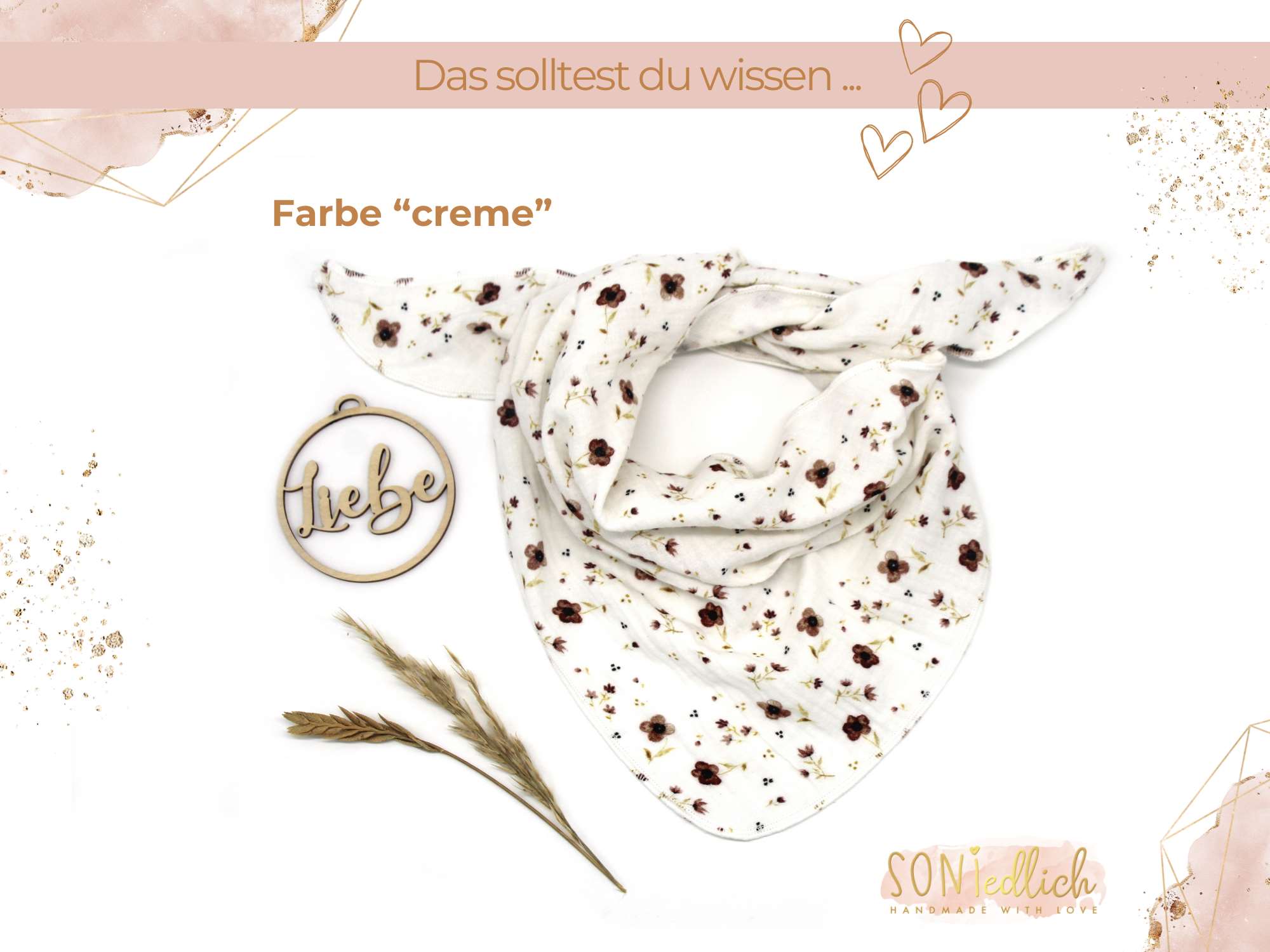 Musselintuch für Kinder "Streublümchen" Farbe creme