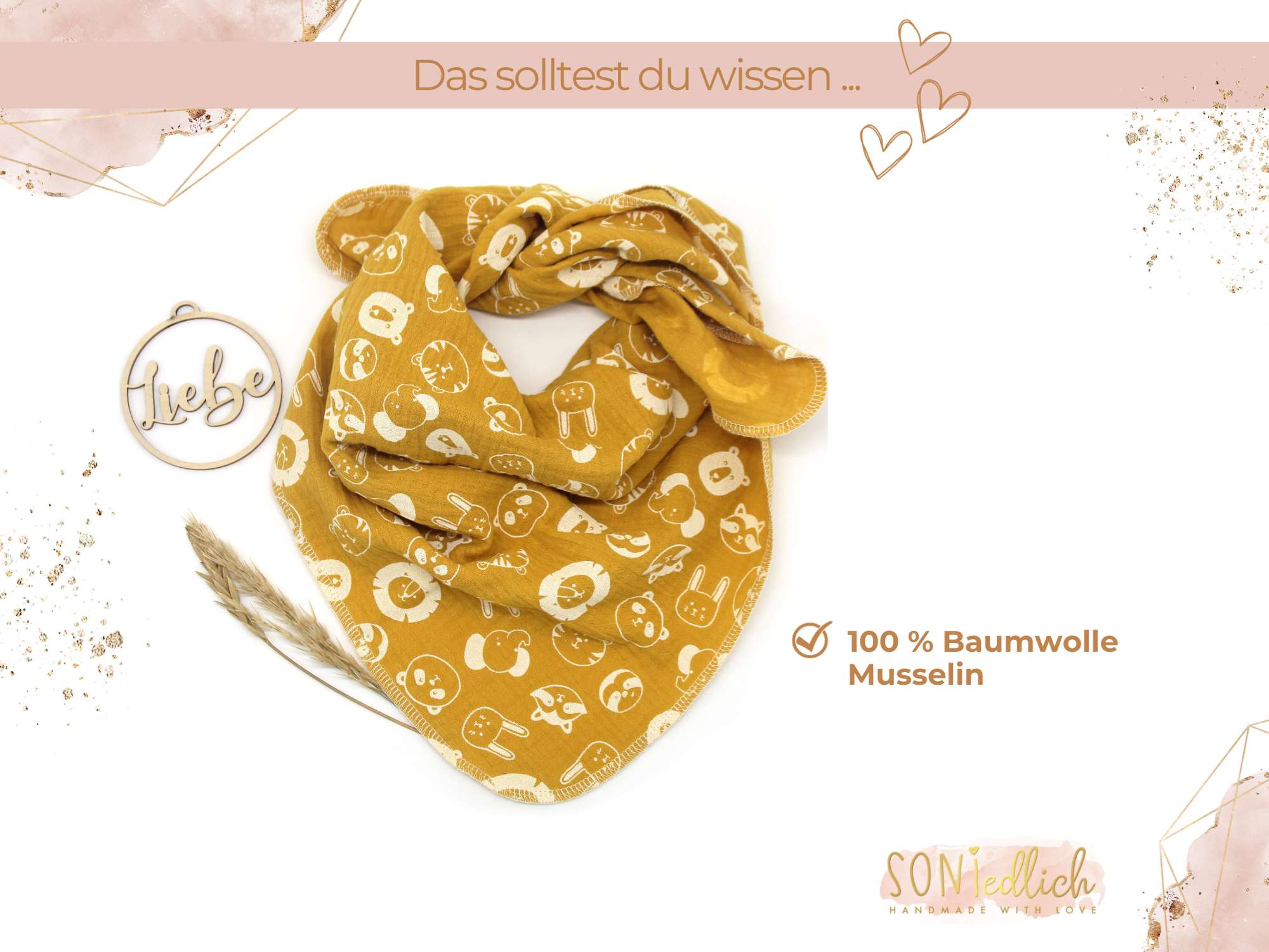 Musselintuch für Kinder „Tiere“ Beschreibung