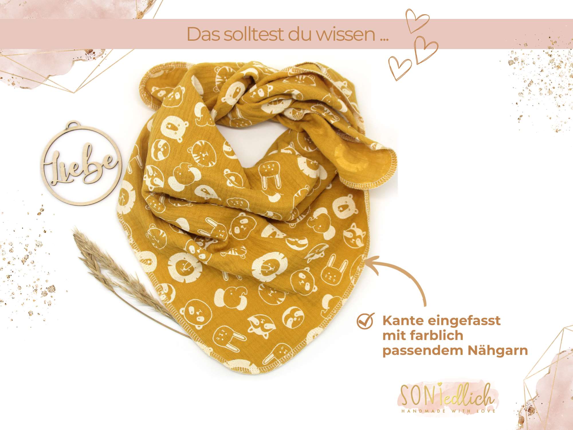 Musselintuch für Kinder „Tiere“ Details